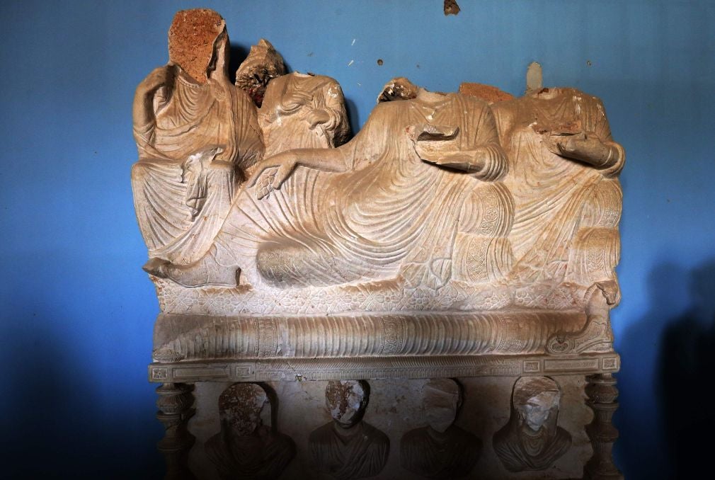 Statues were beheaded in the Palmyra museum. (JOSEPH EID/AFP/Getty Images )