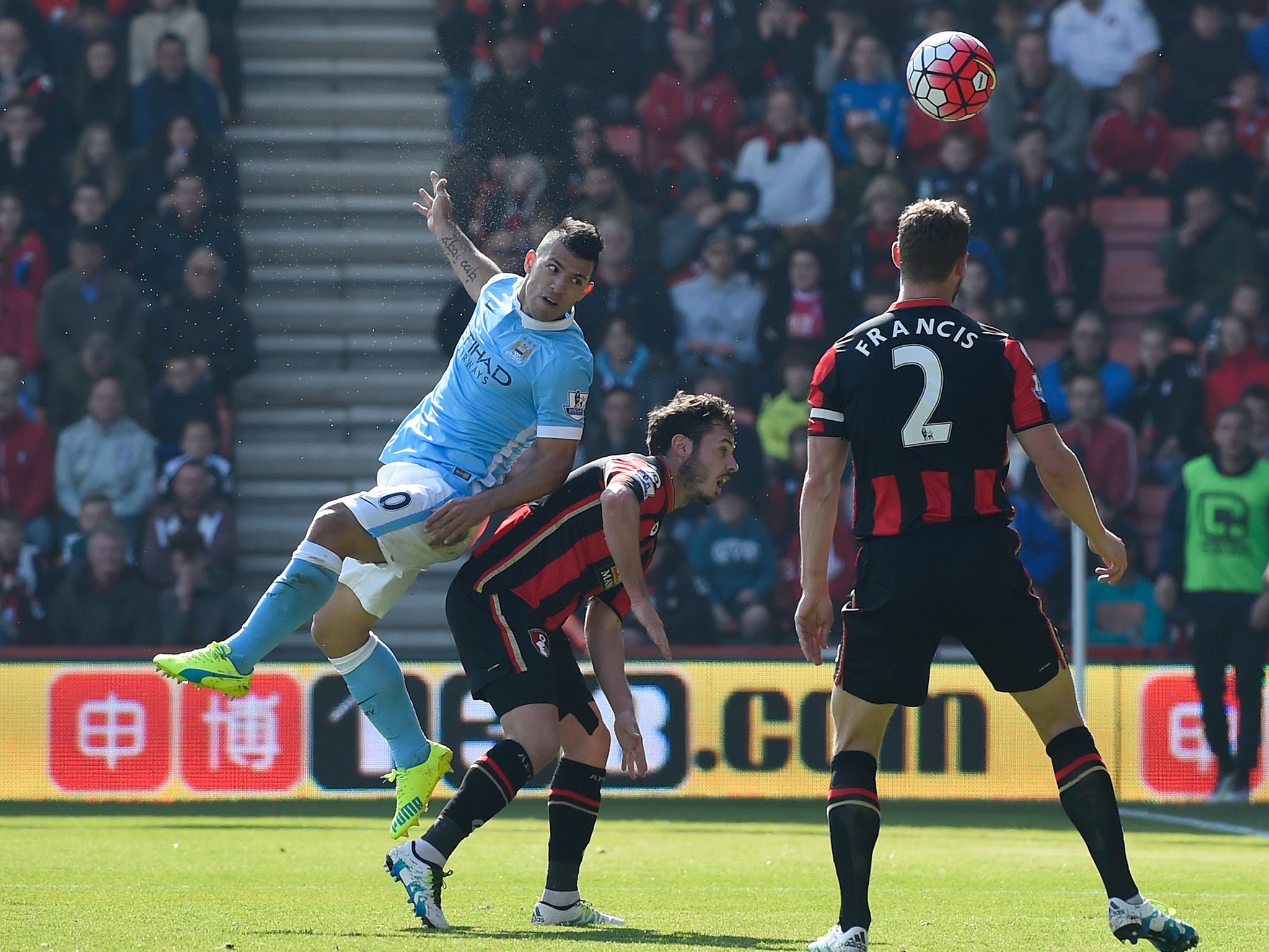 Sergio Aguero rises to head home