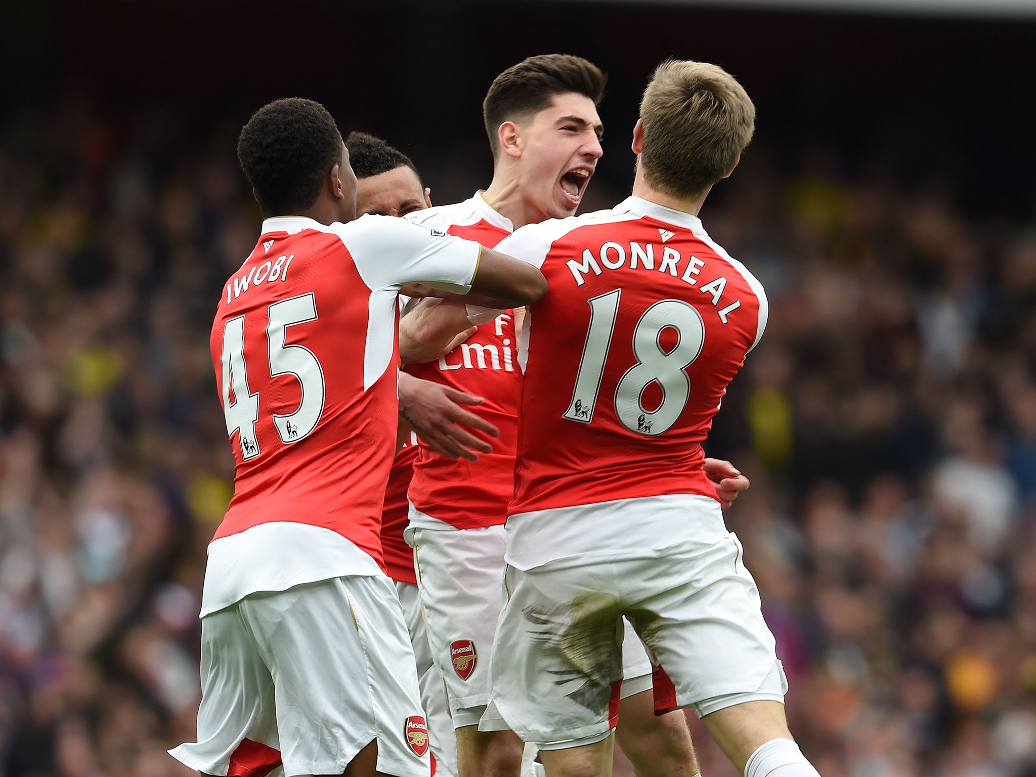 Hector Bellerin celebrates scoring for Arsenal last season