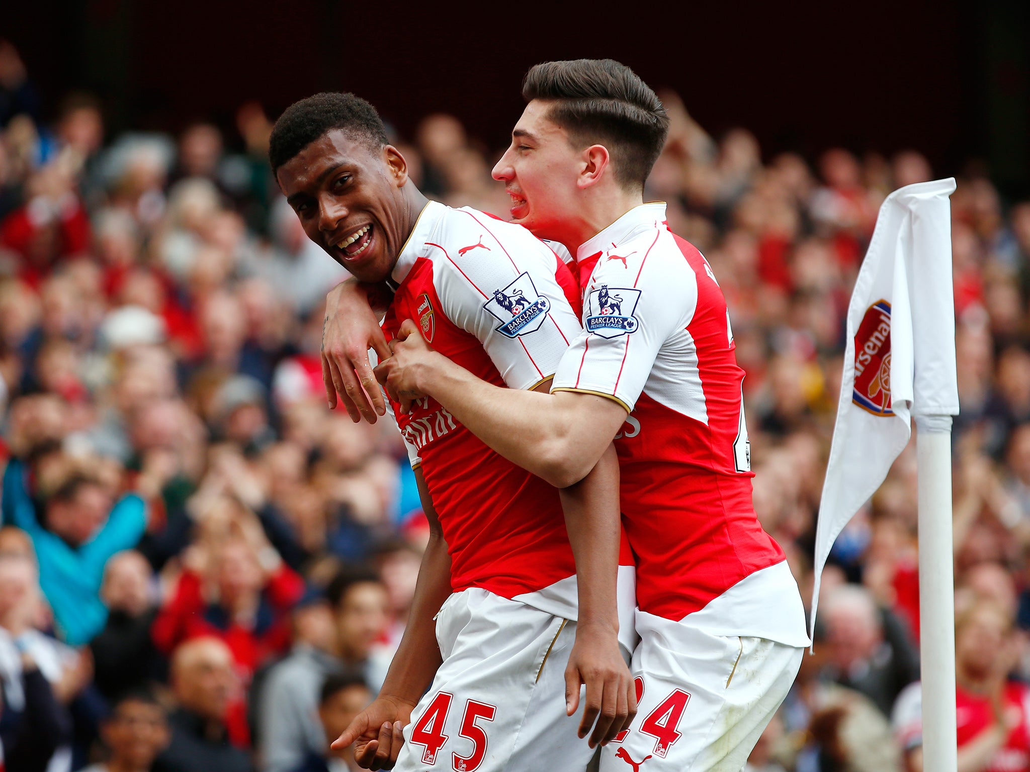 Arsenal winger Alex Iwobi celebrates his strike