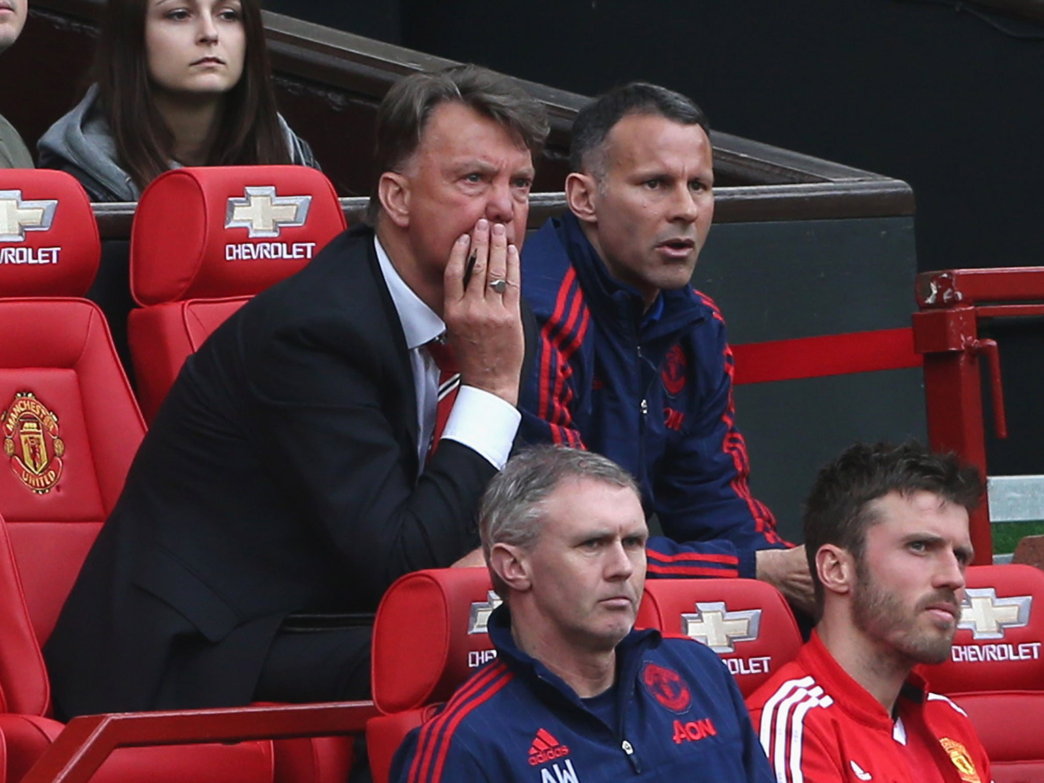 Manchester United manager Louis van Gaal with assistant Ryan Giggs