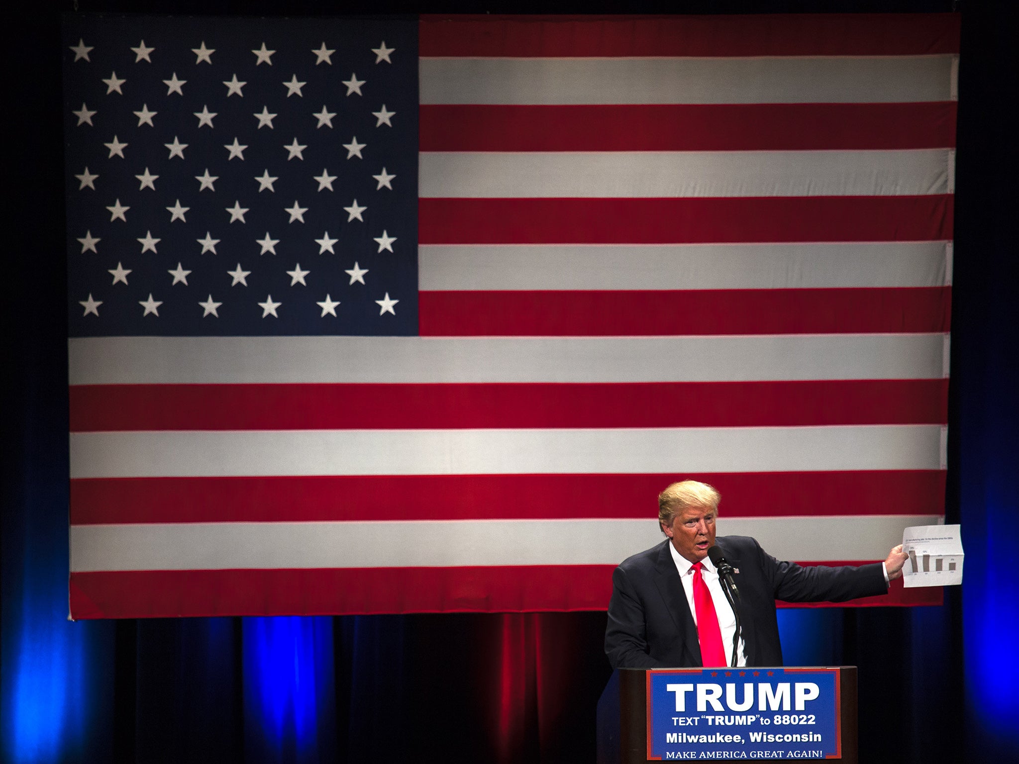 Republican presidential candidate Donald Trump speaks to supporters at a campaign stop in Milwaukee, Wisconsin