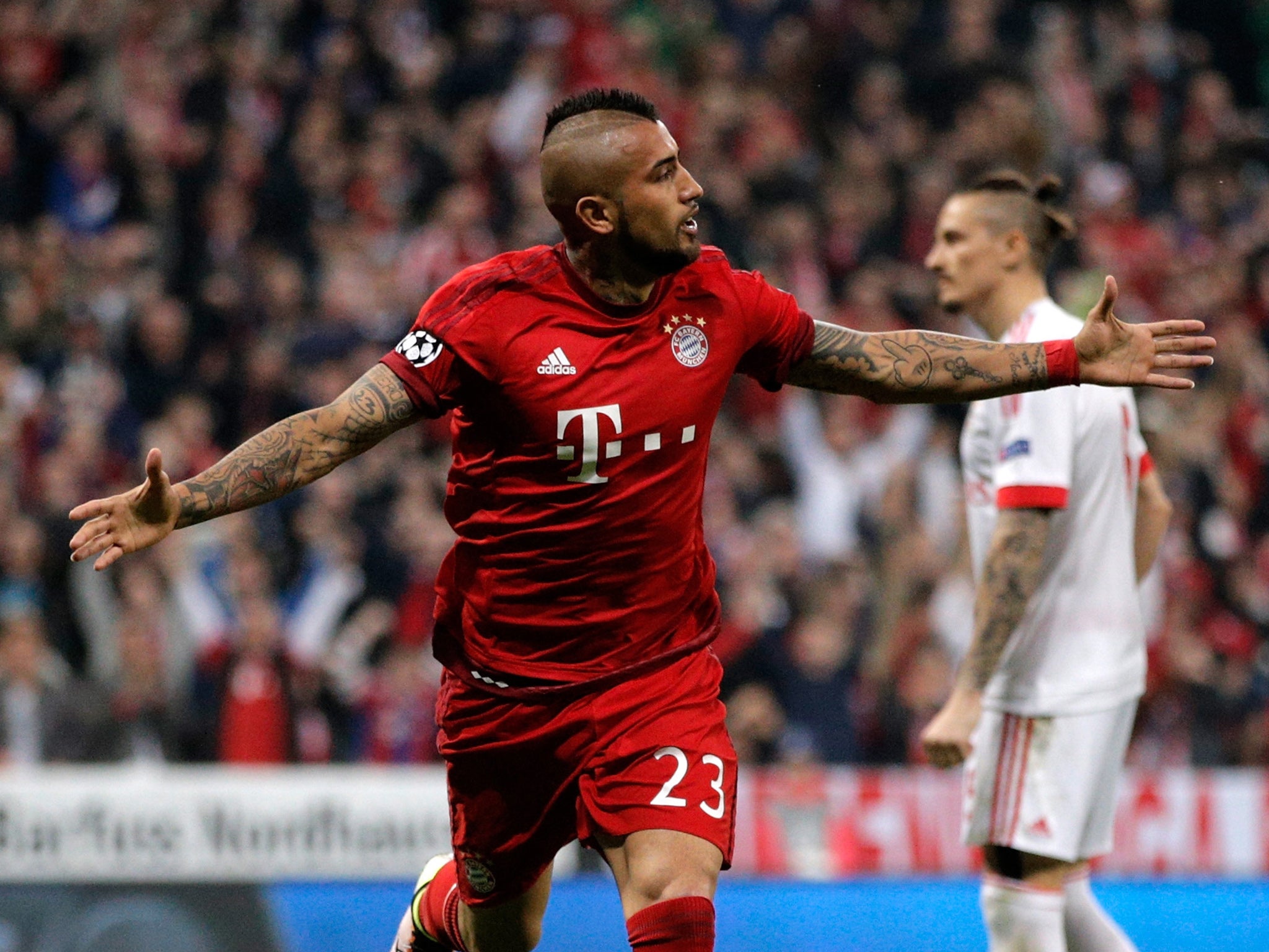 Bayern Munich midfielder Arturo Vidal celebrates his early strike