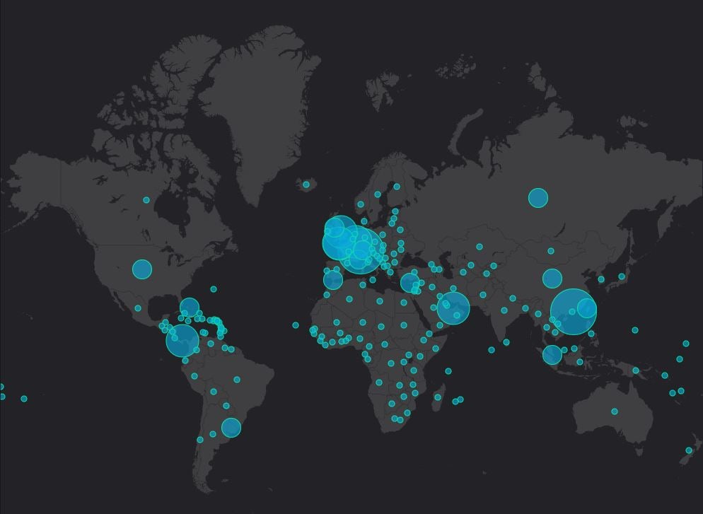 Map showing countries with most companies named in Panama Papers