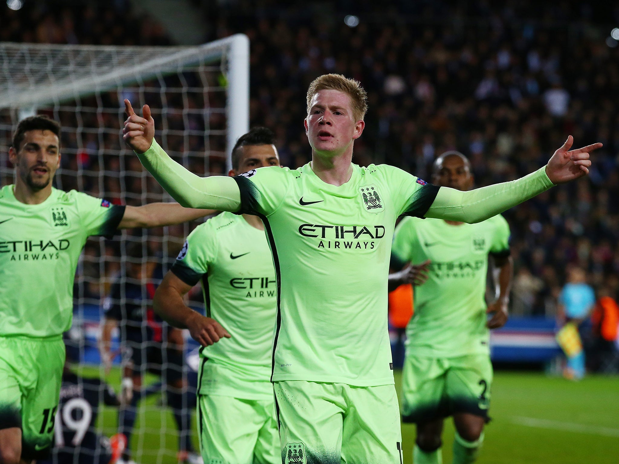 De Bruyne celebrates his opening goal in Paris