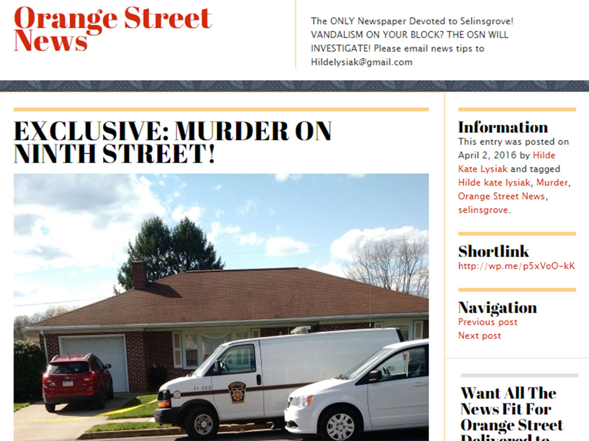 How the Orange Street News website reported the crime