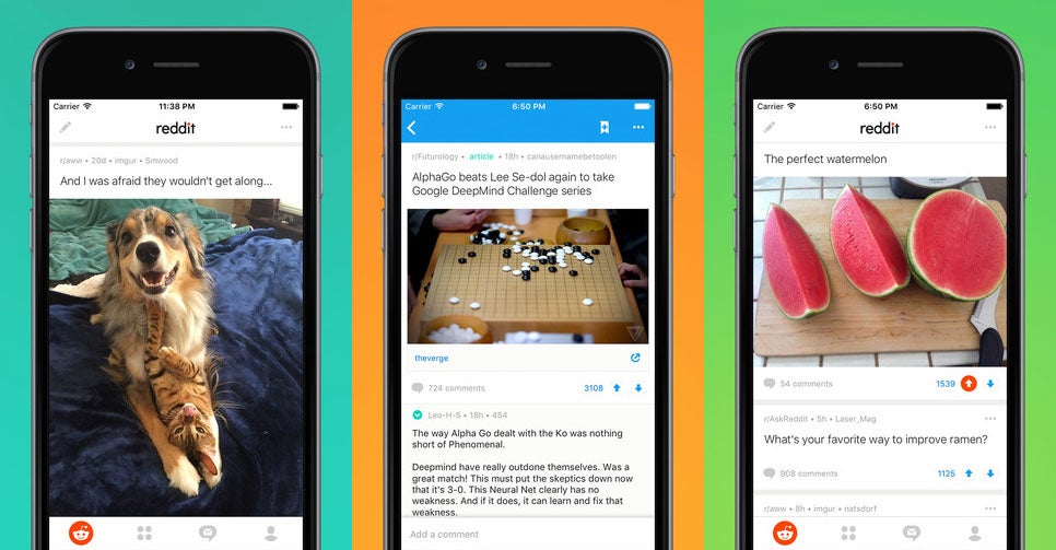 Screenshots from Reddit's official app