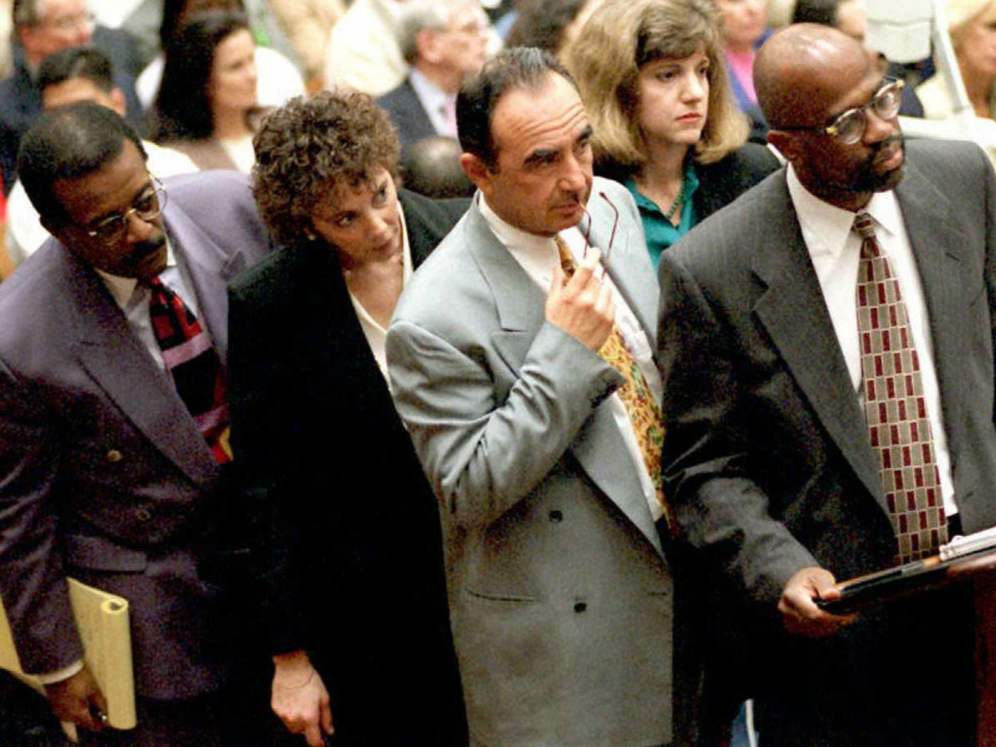 Johnnie Cochran, Marcia Clark, Robert Shapiro and Christopher Darden in court in March, 1995