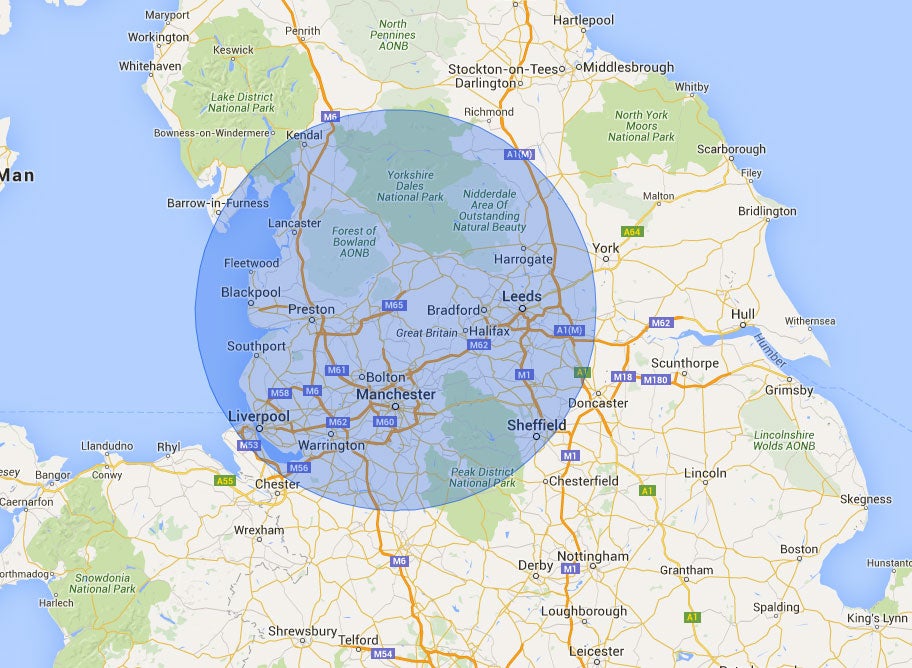 Sam could be anywhere within a 40 to 50-mile radius of Burnley