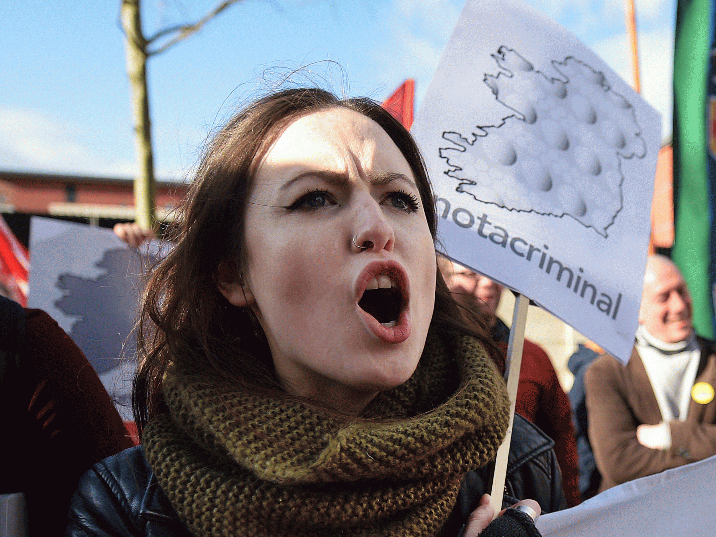 Hundreds joined the protest in Belfast yesterday