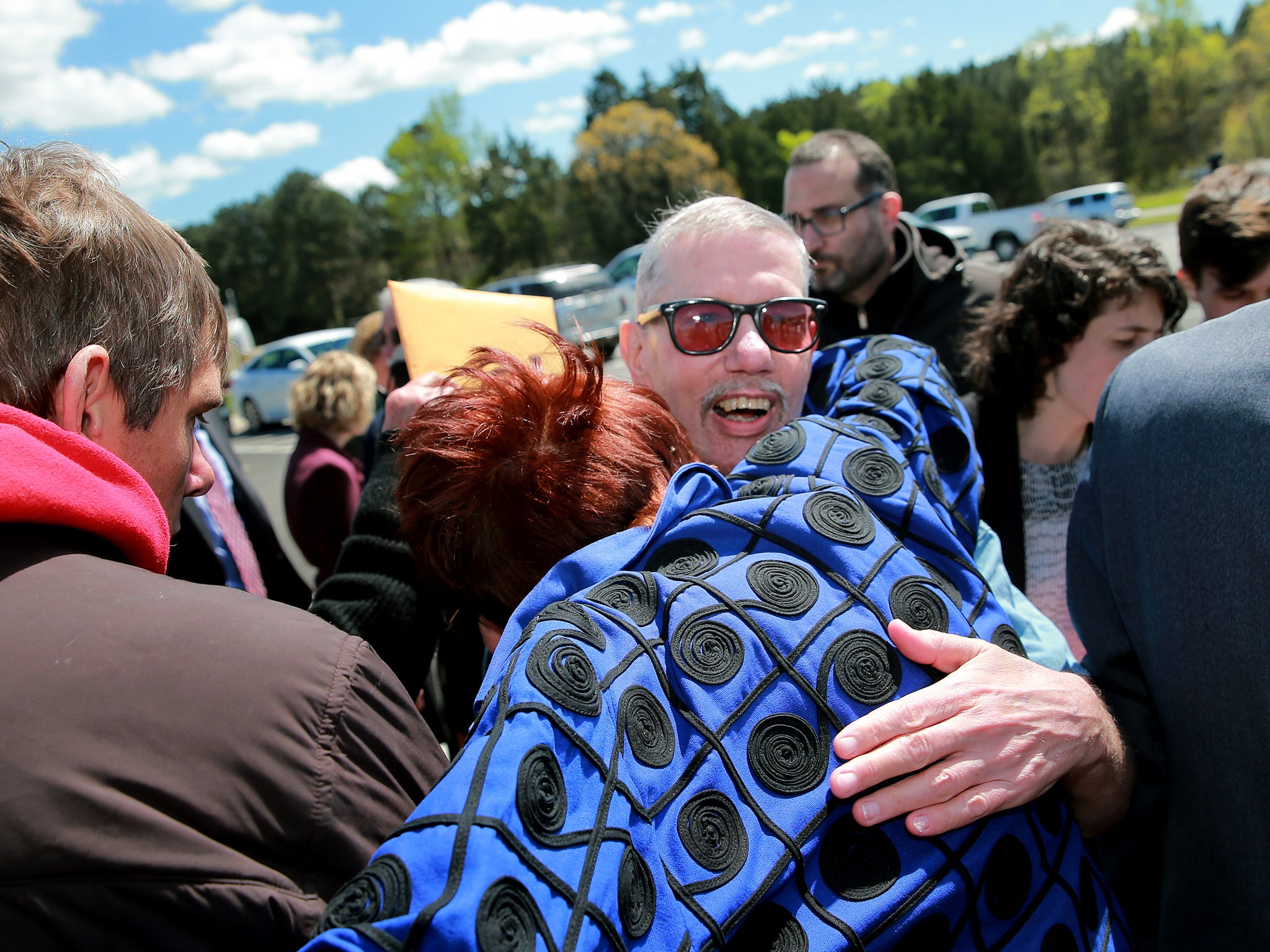 Keith Allen Harward hugs a supporter following his Friday release AP