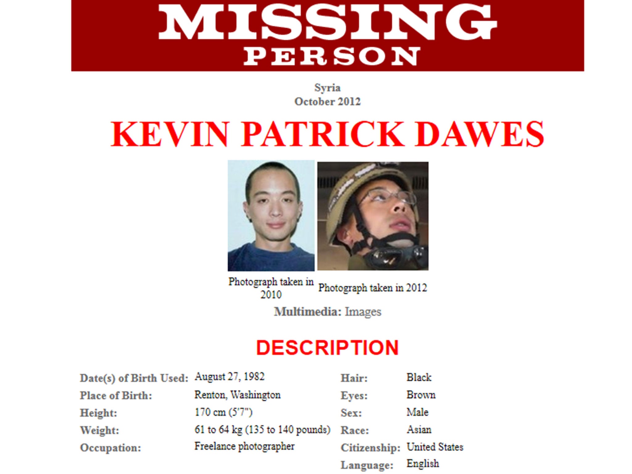 The FBI has now taken down its missing person's notice for Kevin Patrick Dawes