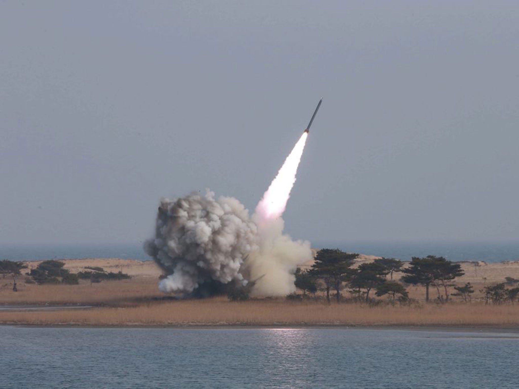 This photo released in March shows the testing of a new rocket by the North Korean military. The country has since announced the successful test of one capable of reaching the US