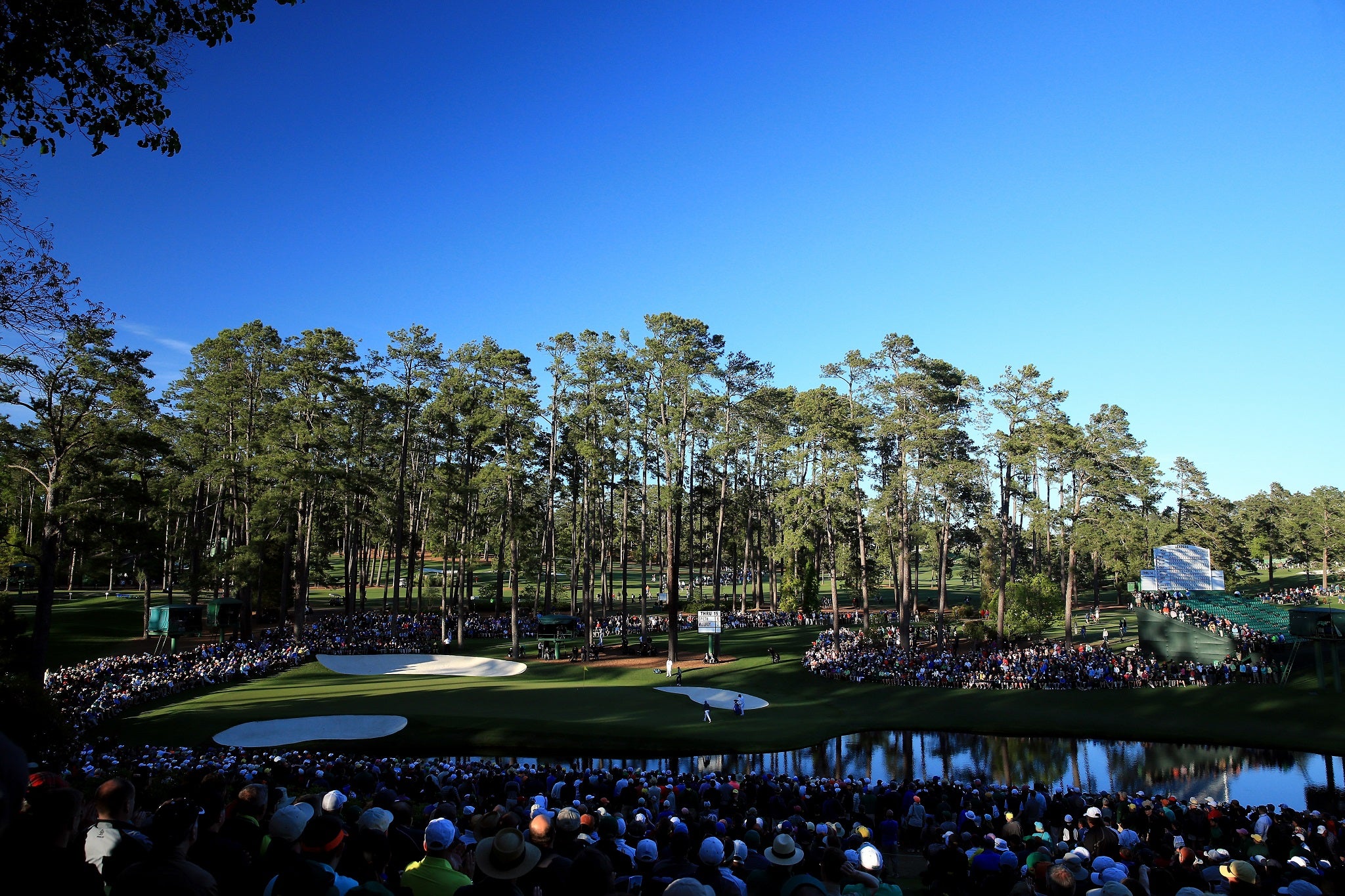 Rory McIlroy and Jordan Spieth on the 16th during the third round at The Masters