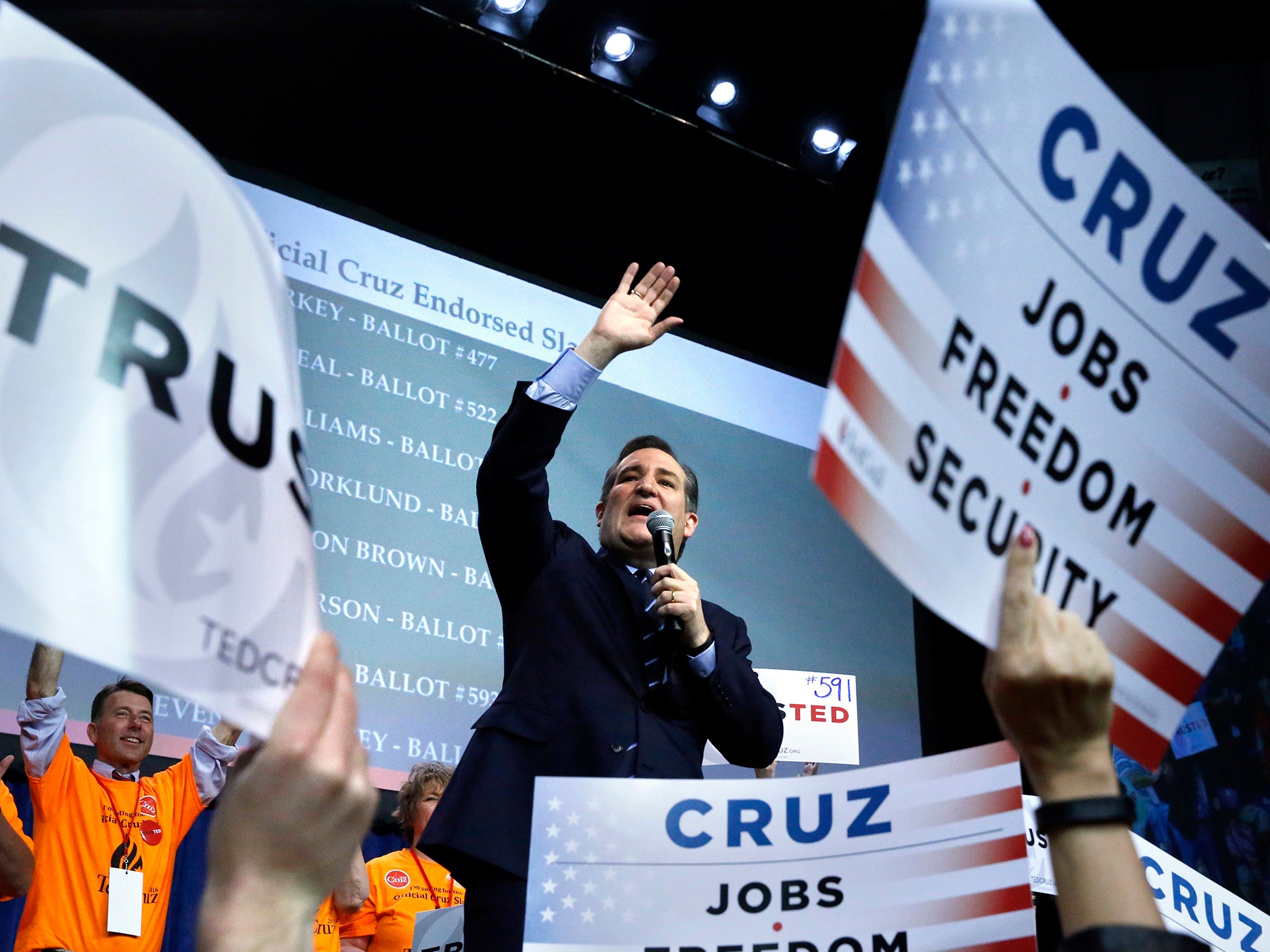 Ted Cruz, speaks at the Colorado Republican State Convention, in Colorado Springs