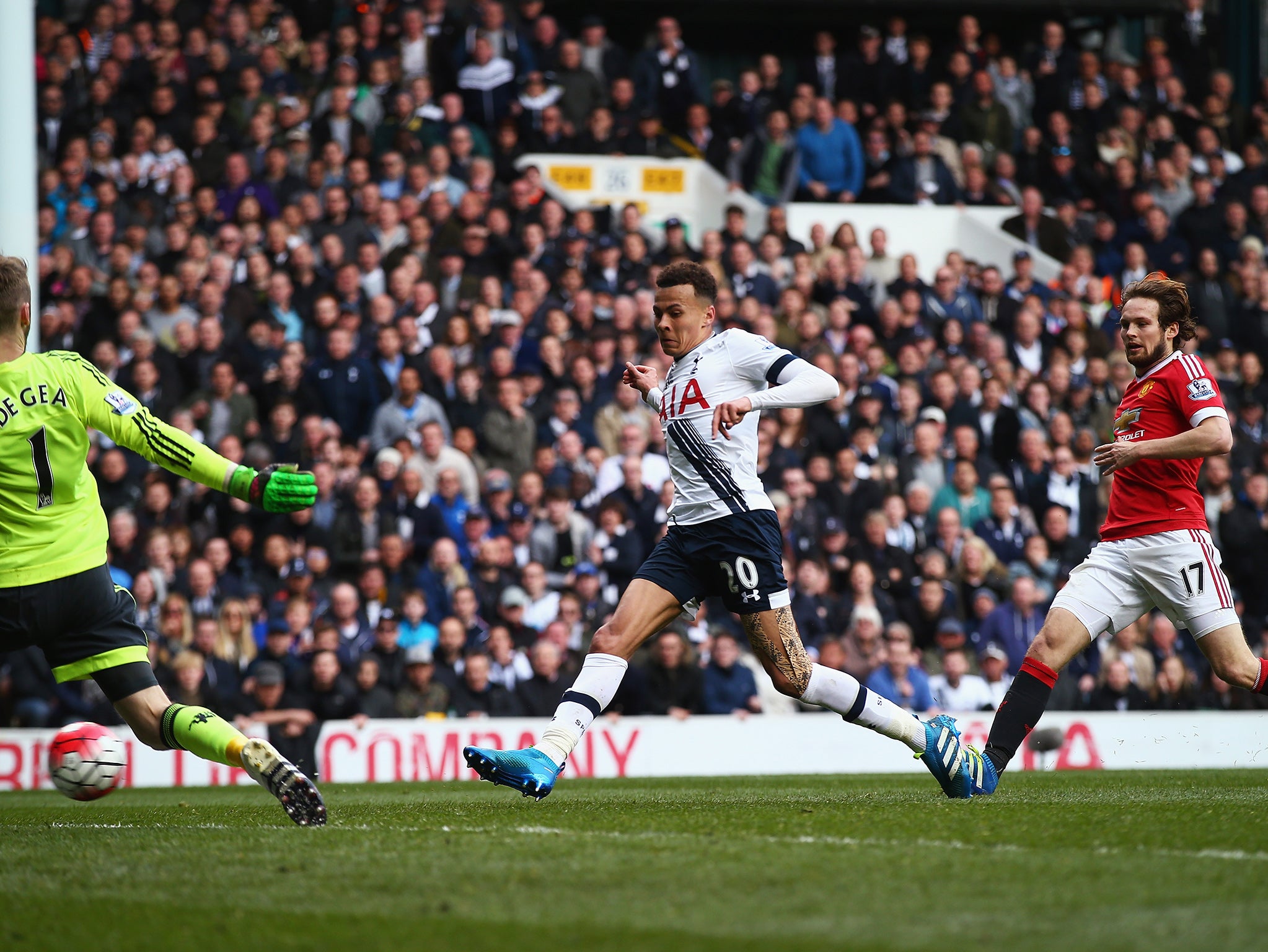 &#13;
Dele Alli meets Christian Eriksen's pass to put Tottenham in front &#13;