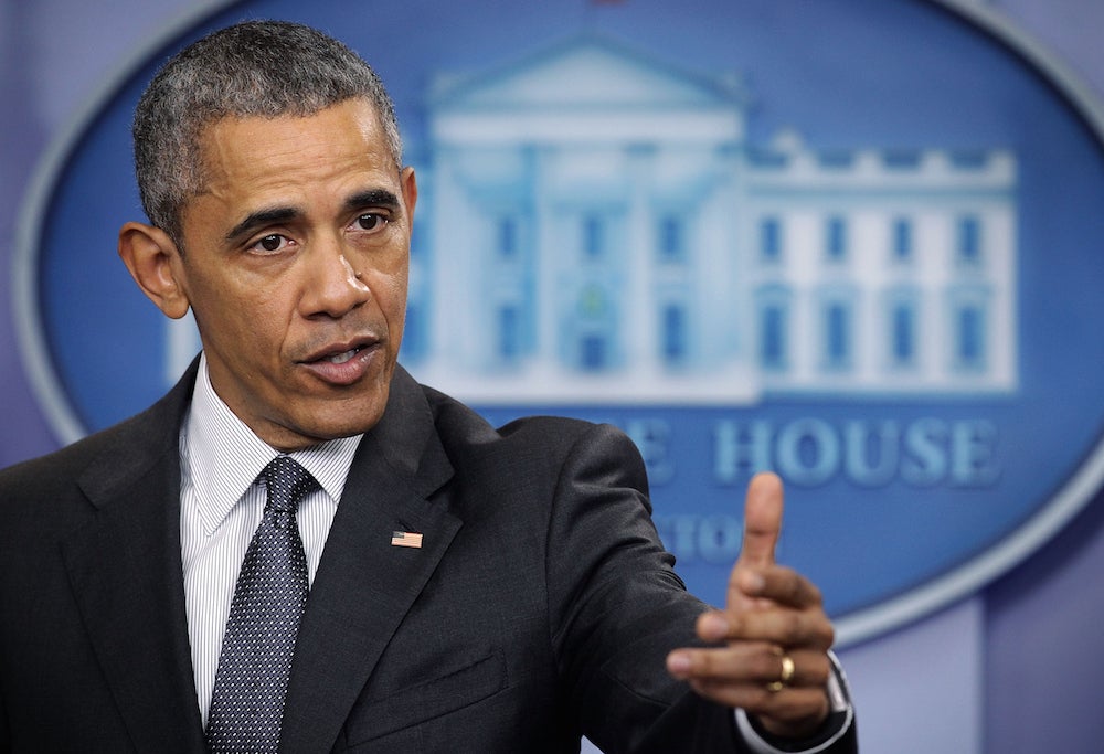 President Obama addresses the media on April 5.