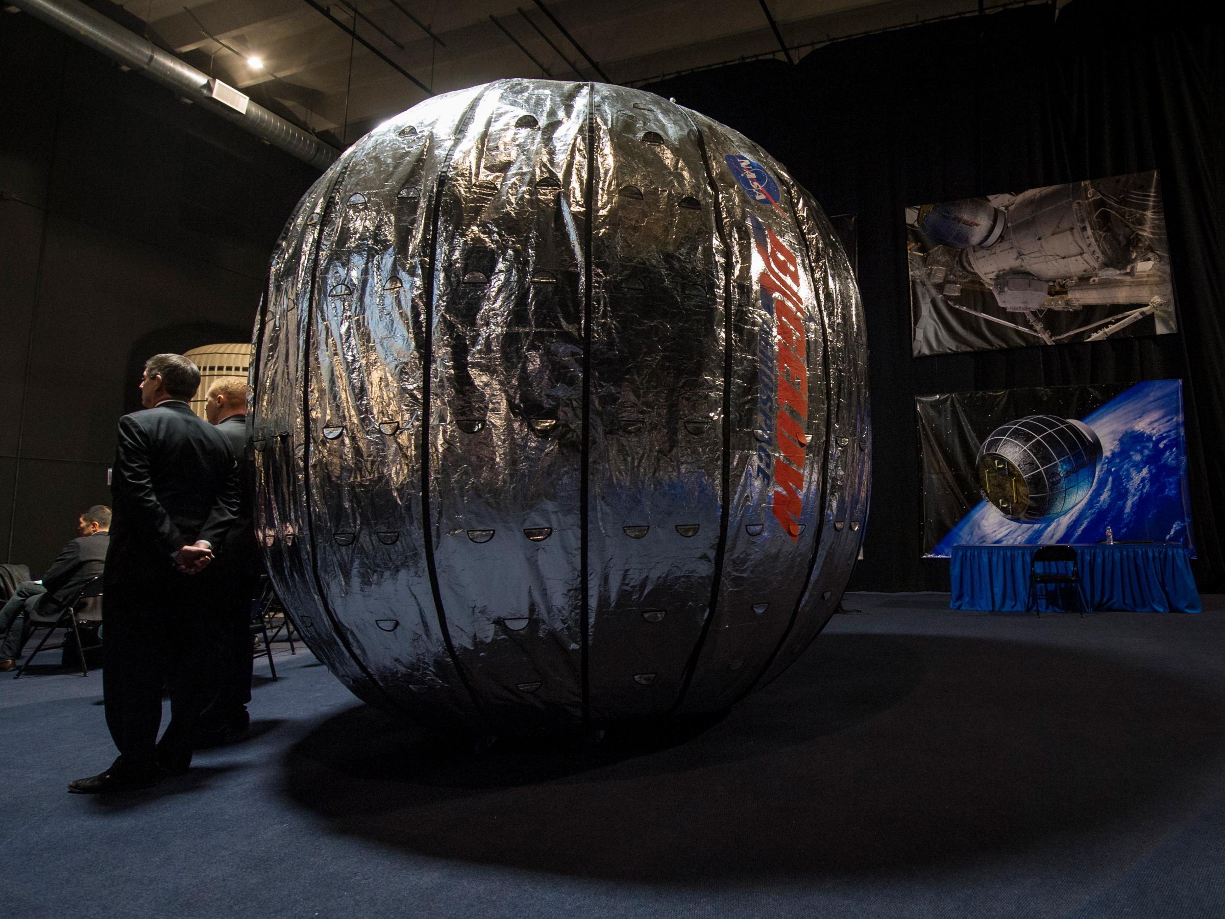 In this handout image provided by NASA, the Bigelow Expandable Activity Module (BEAM) is seen during a media briefing