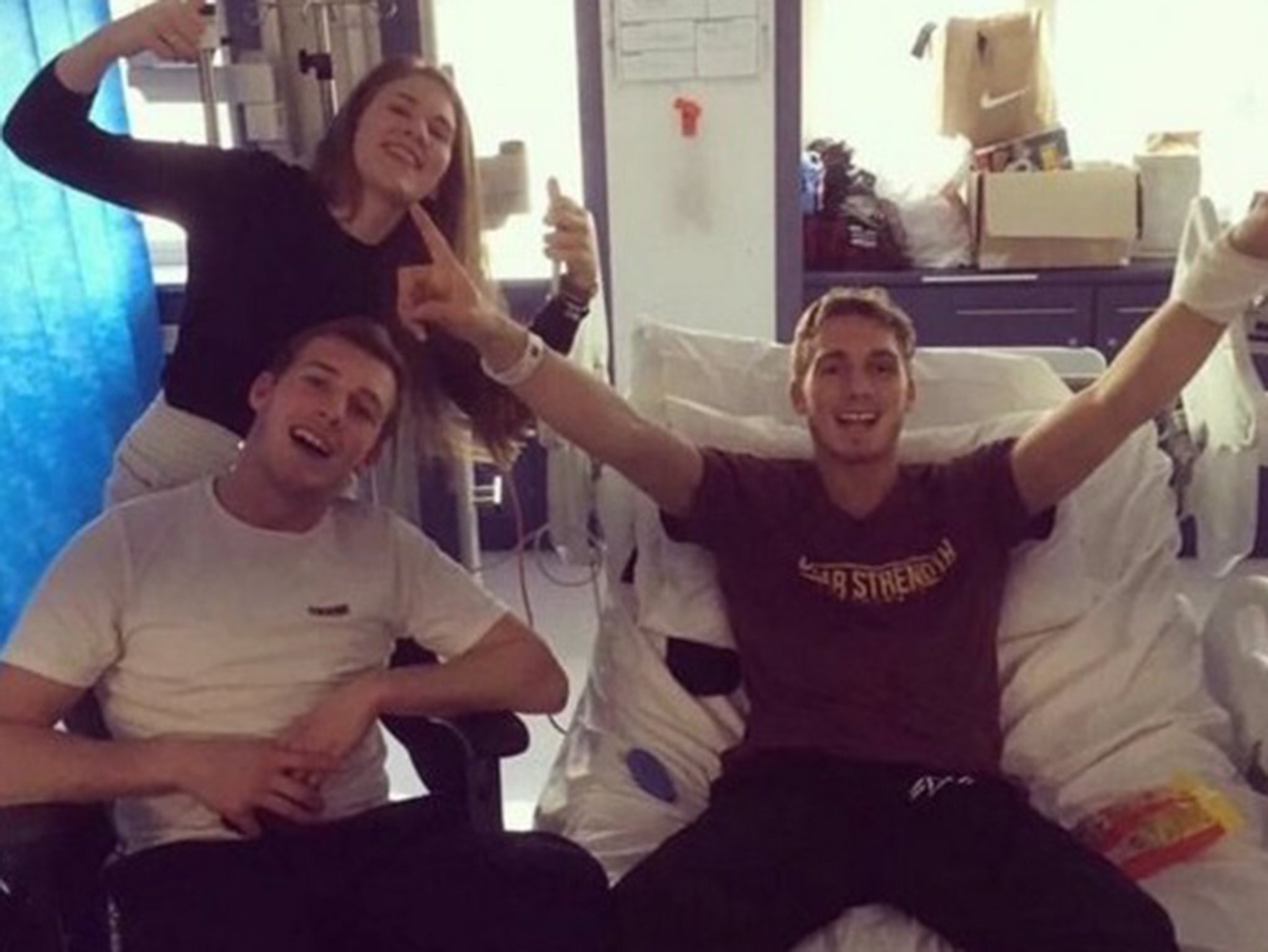 Nick Blackwell pictured in hospital after walking up from the coma