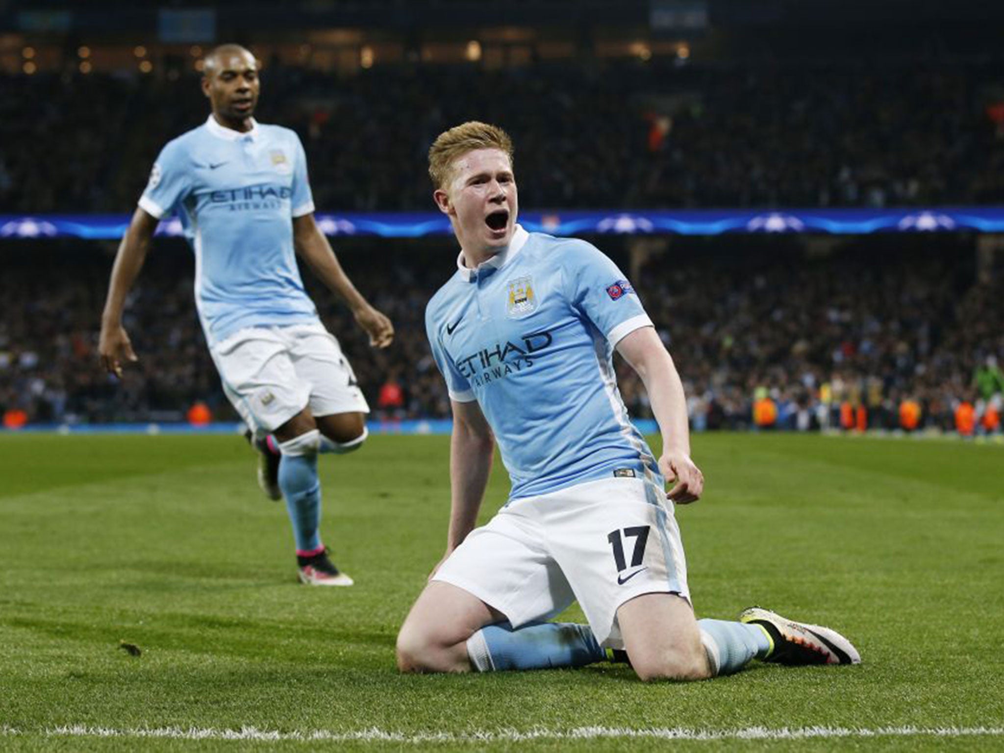 Kevin De Bruyne celebrates his winning goal for City