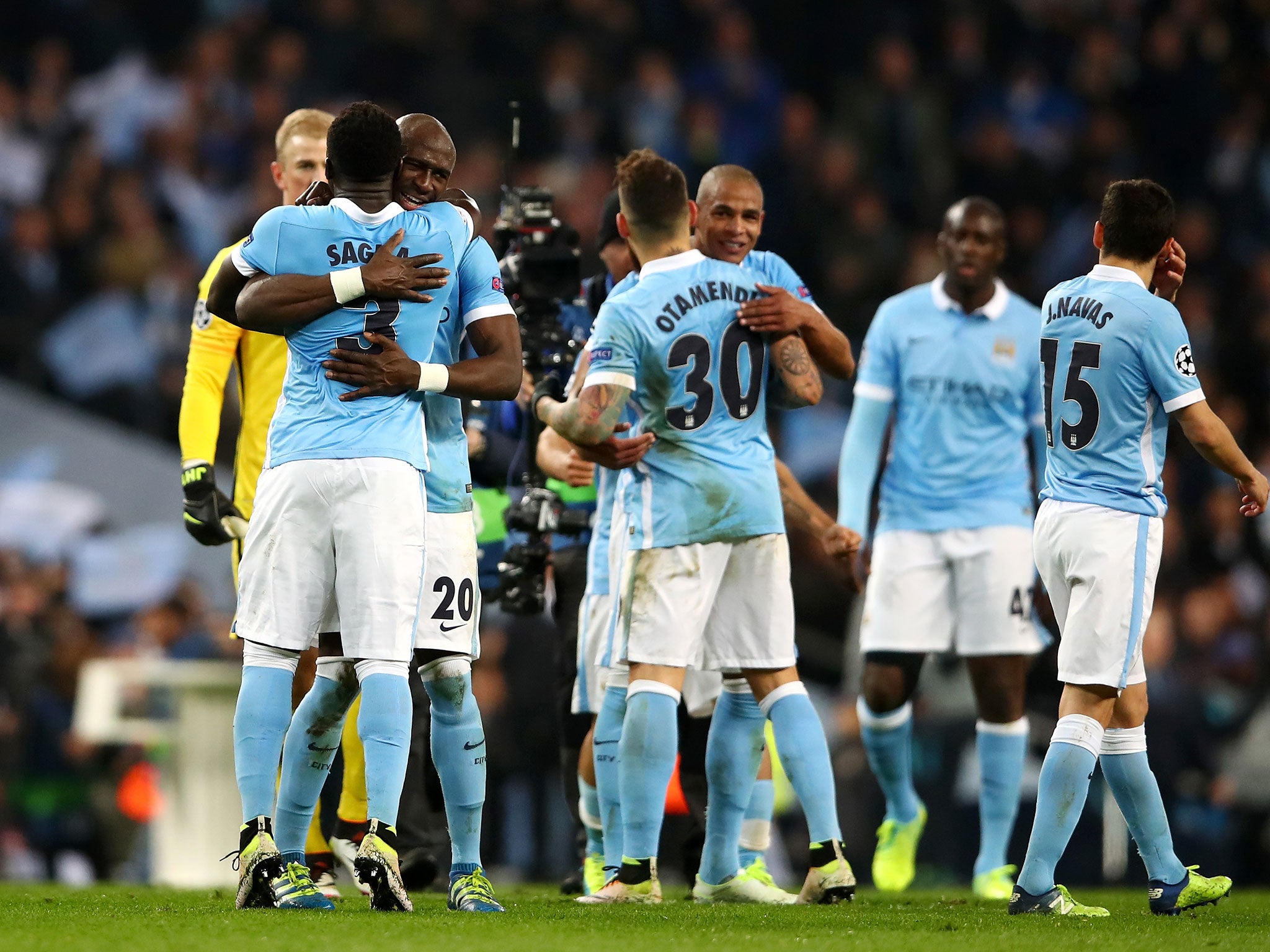 Manchester City celebrate victory over PSG