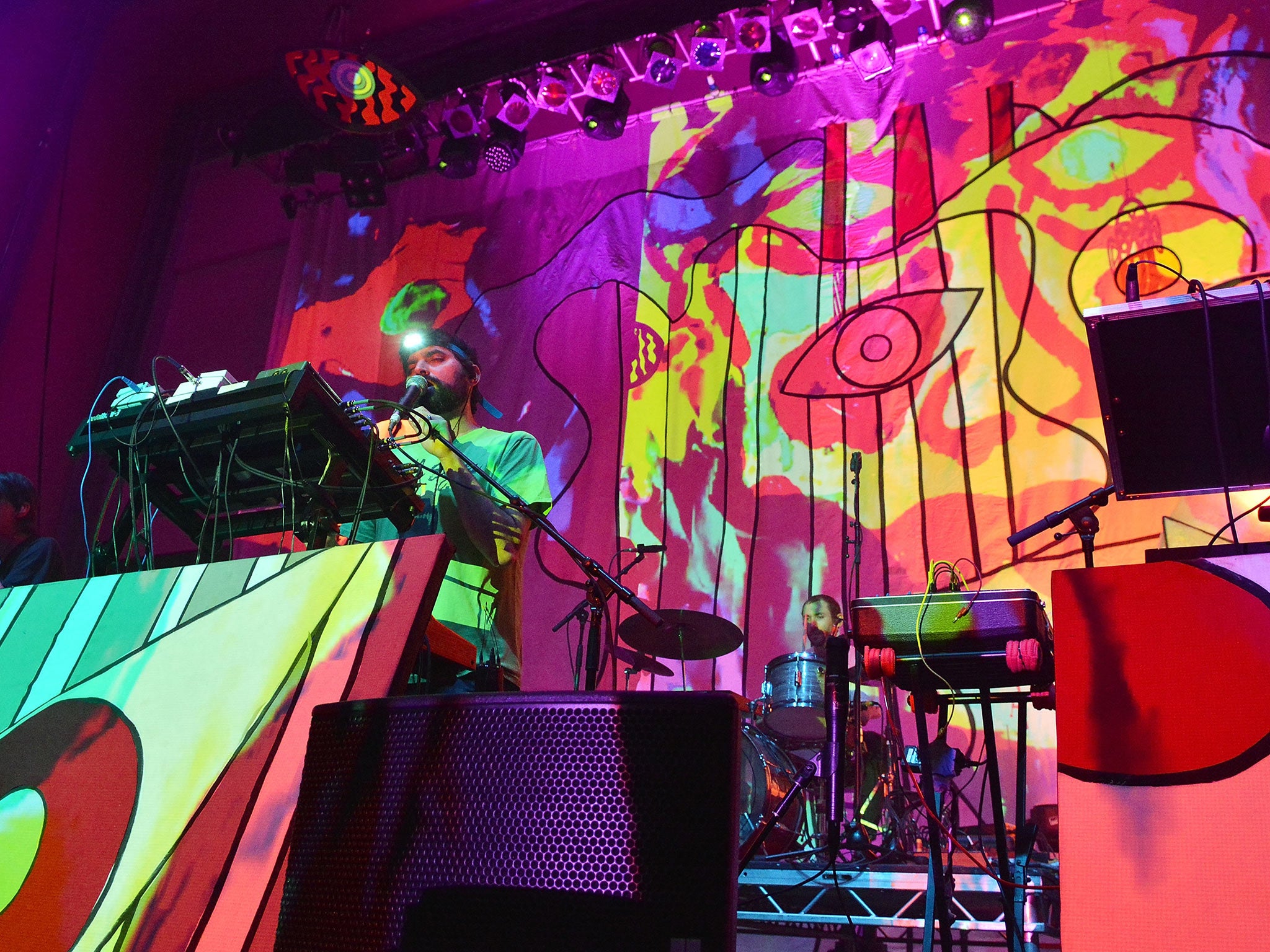 Brian Weitz, aka Geologist, of Animal Collective on stage at the Troxy