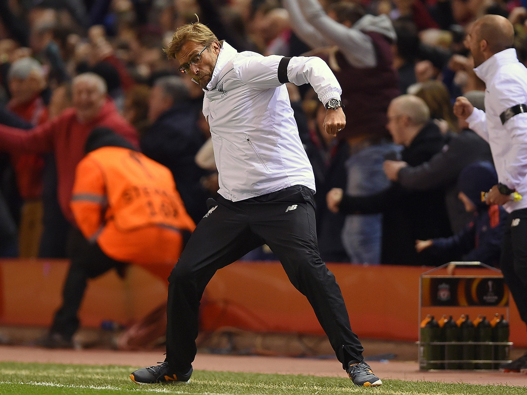 Liverpool manager Jurgen Klopp celebrates the victory over Borussia Dortmund