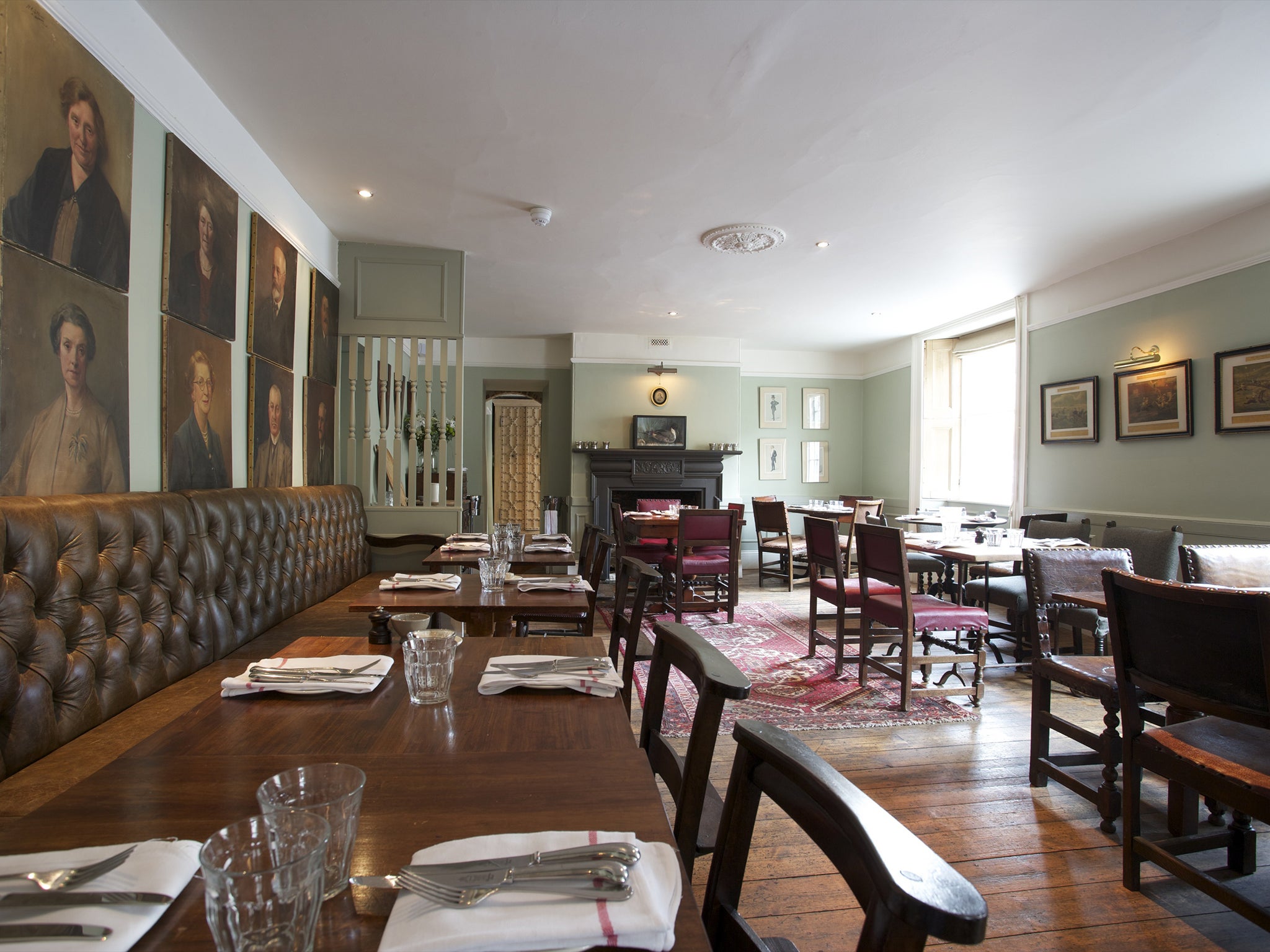 The ground floor dining area of the Wheatsheaf in Northleach, Gloucestershire