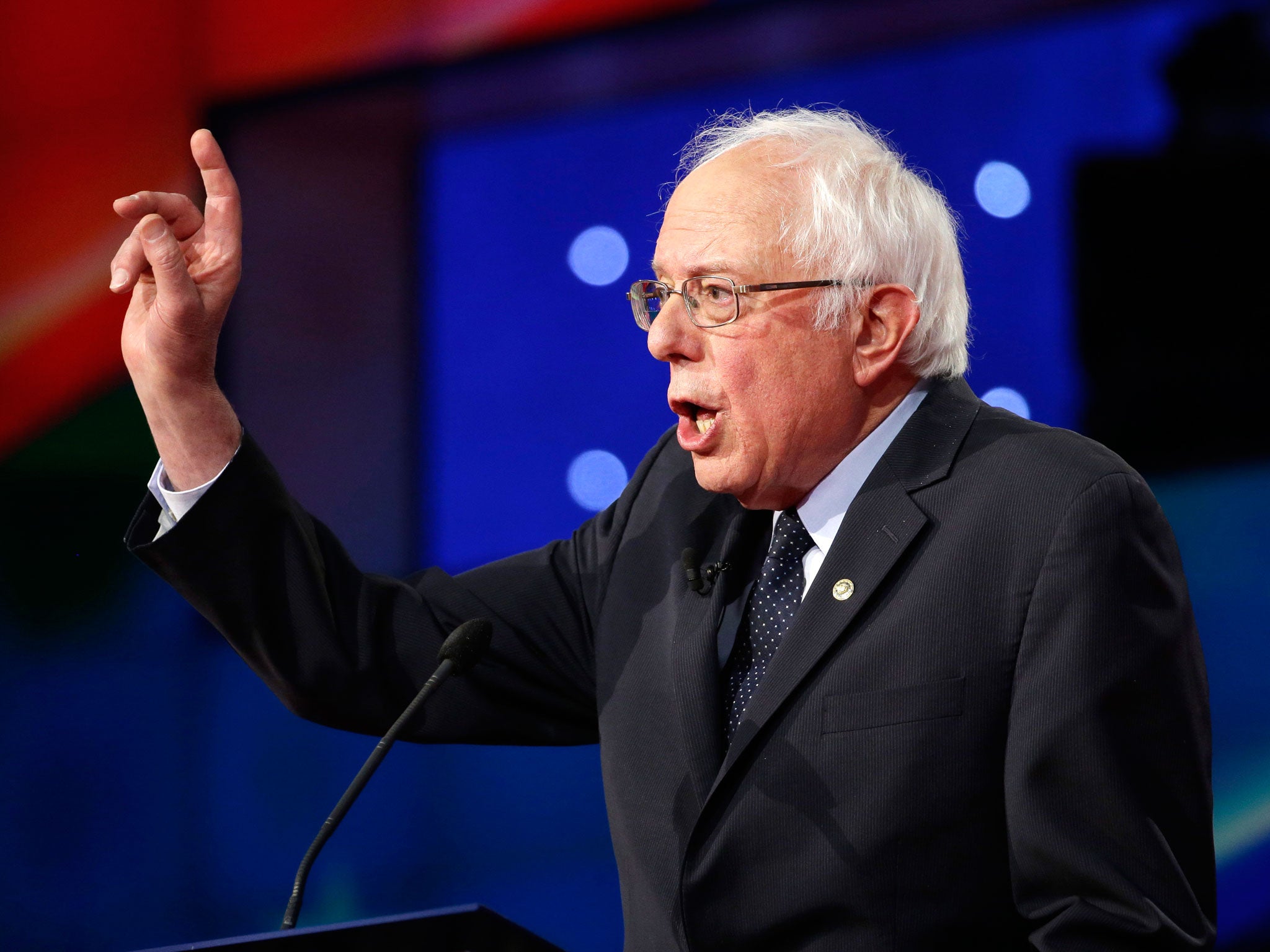 Democratic presidential candidate Senator Bernie Sanders speaks during the CNN Democratic Presidential Primary Debate with Hillary Clinton in Brooklyn