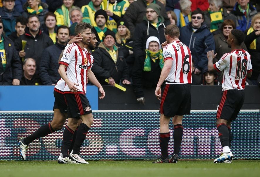 Fabio Borini celebrates after scoring a penalty for Sunderland against Norwich