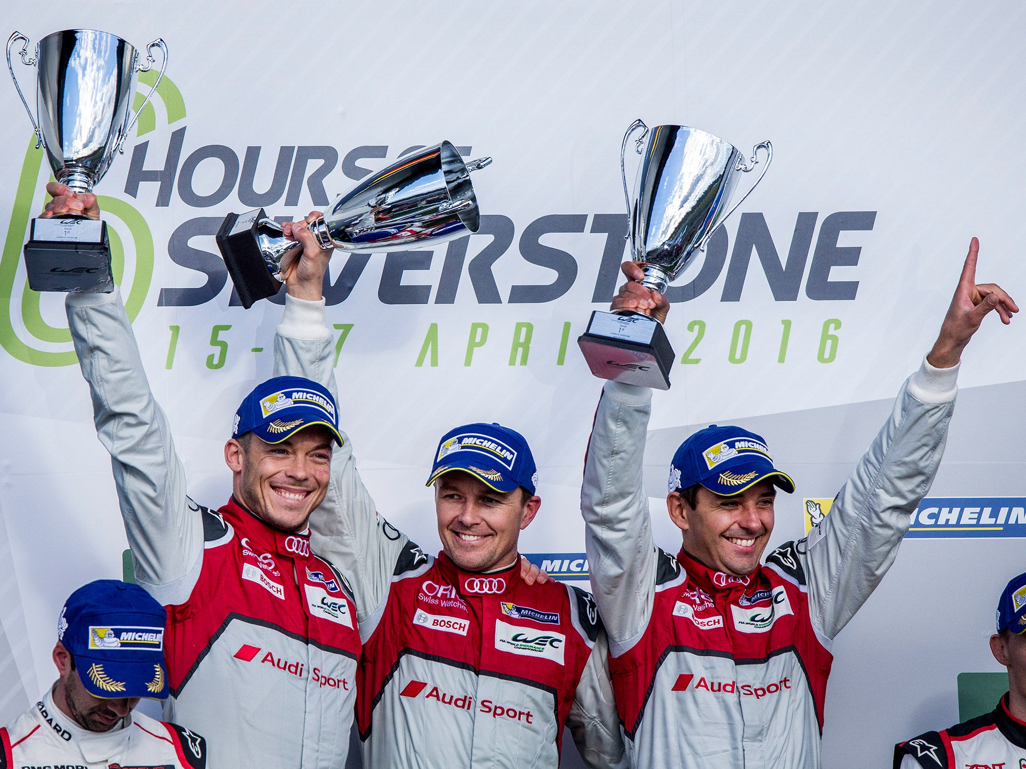 (Left to right) Andre Lotterer, Marcel Fassler and Benoit Treluyer were excluded after the race