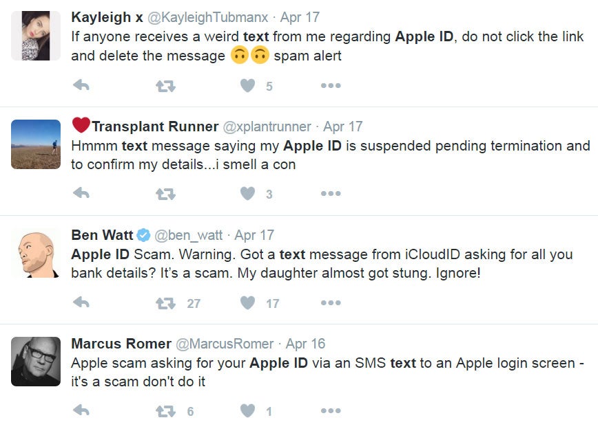 A number of Apple users appear to have been hit with the scam messages recently