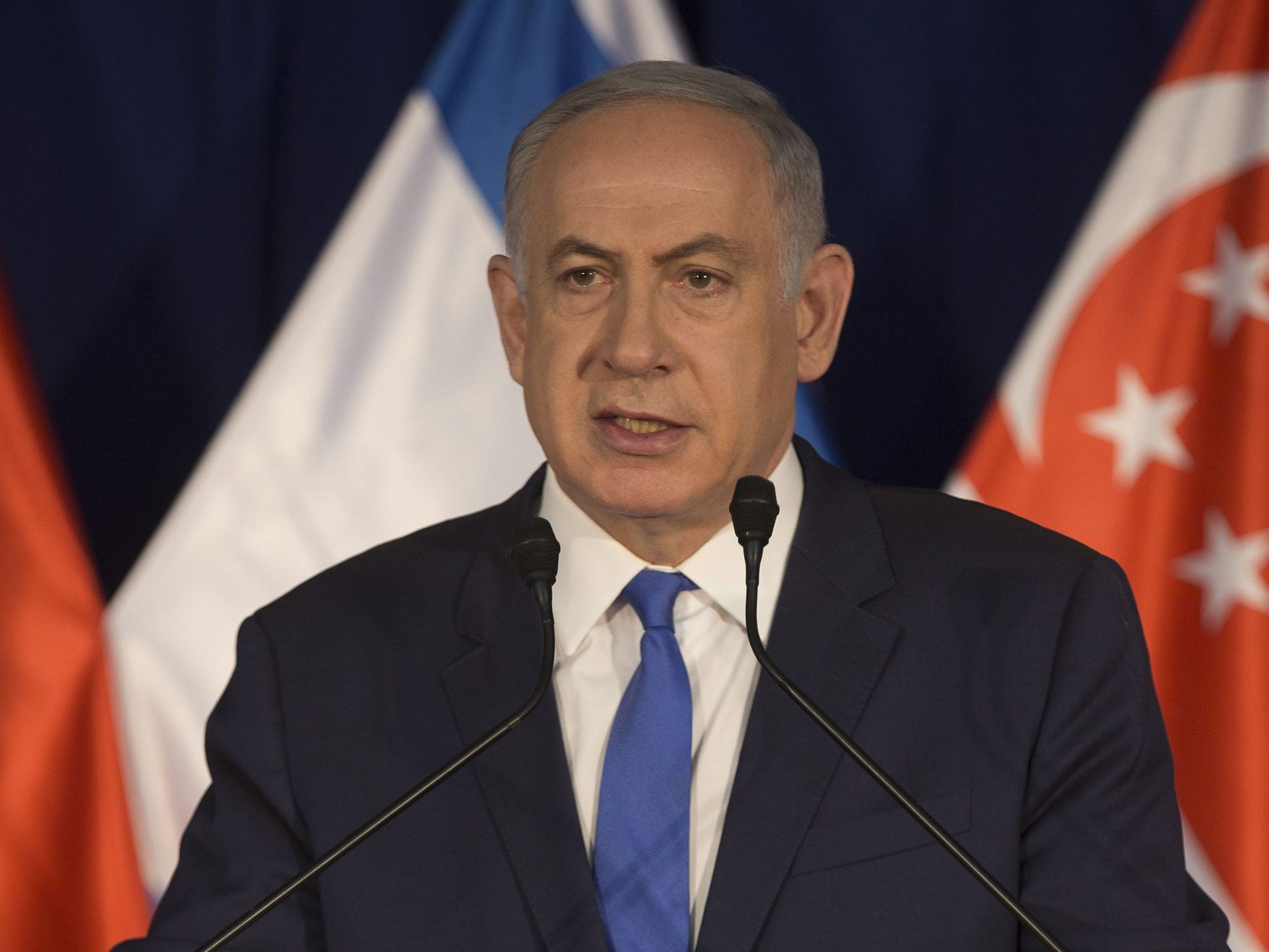 Israeli Prime Minister Benjamin Netanyahu addressing the press on 19 April 2016