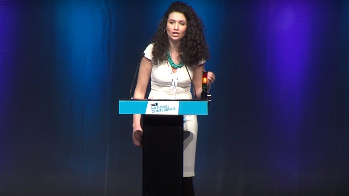 Malia Bouattia, pictured, makes her speech after being elected