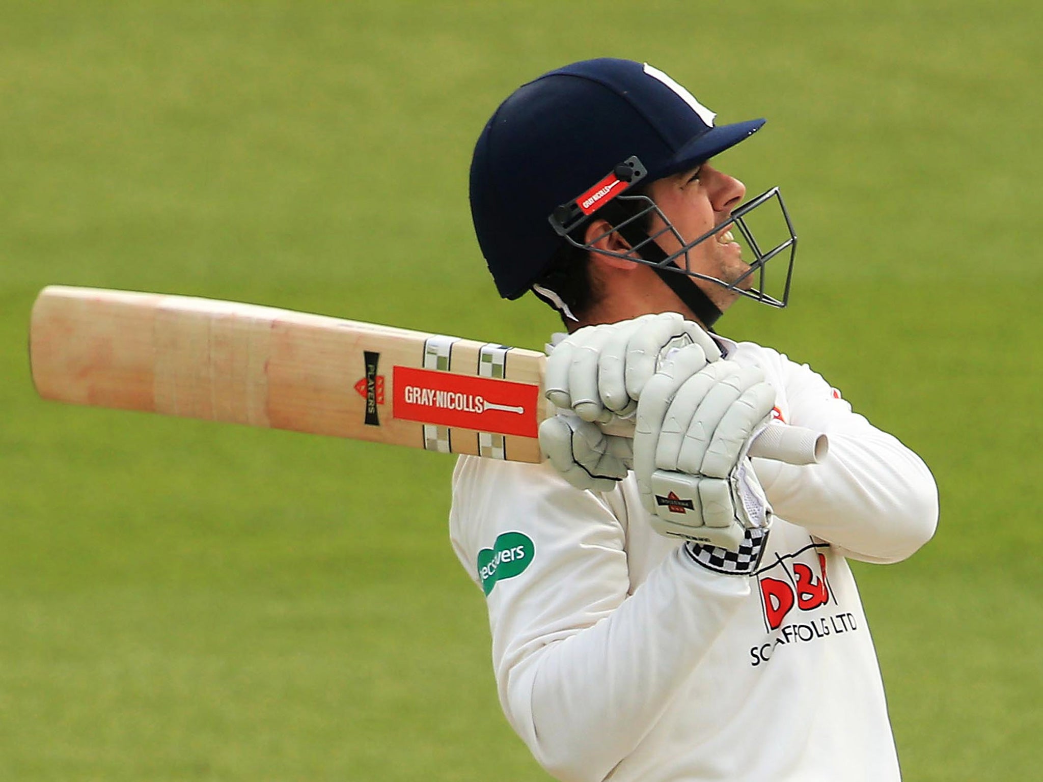 Alastair Cook wearing an England and Wales Cricket Board-compliant helmet