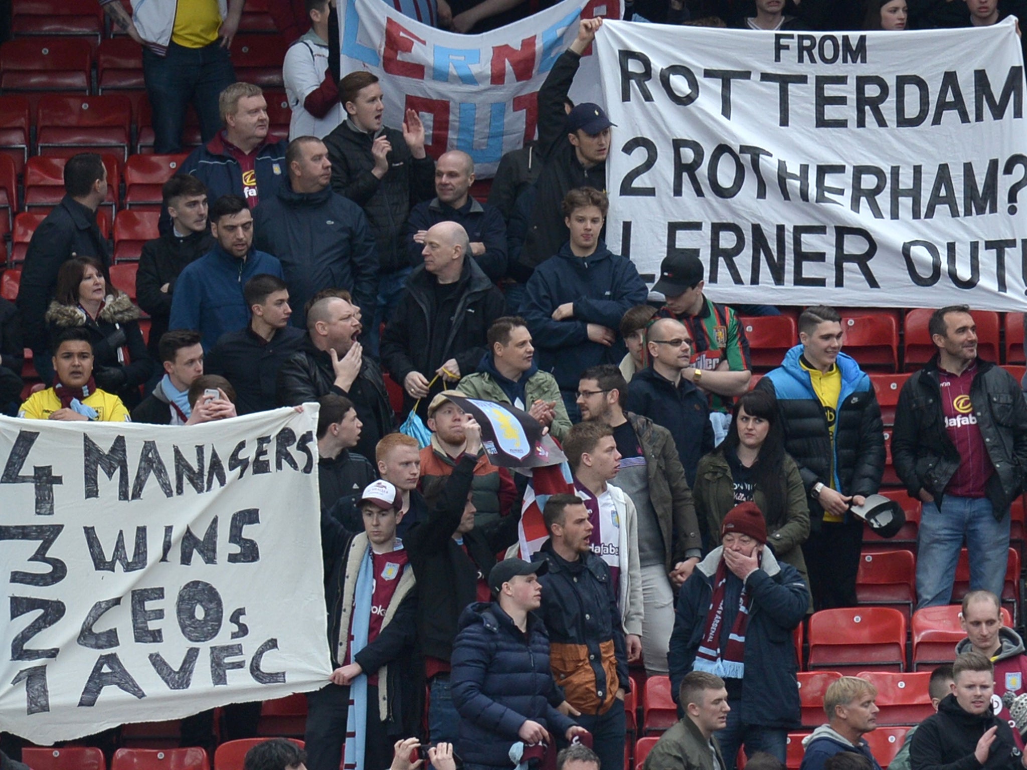 Aston Villa fans pictured at Old Trafford on Saturday