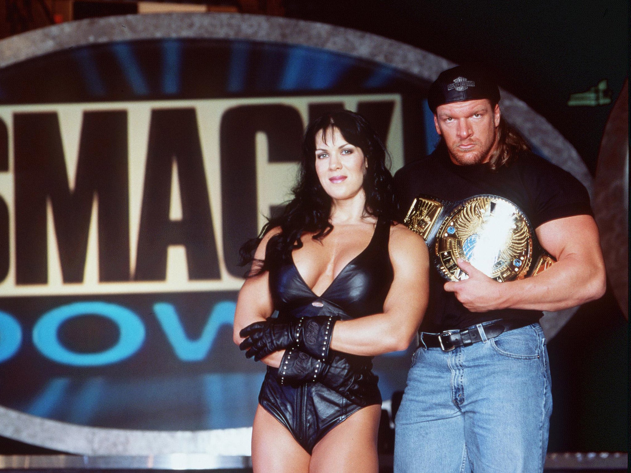 Chyna alongside her former WWE colleague Triple H