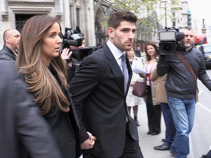 Ched Evans leaving court with his girlfriend Natasha Massey