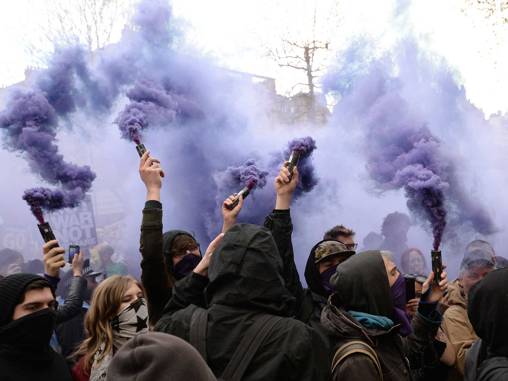 Campaigners march in an anti-austerity demonstration in central London