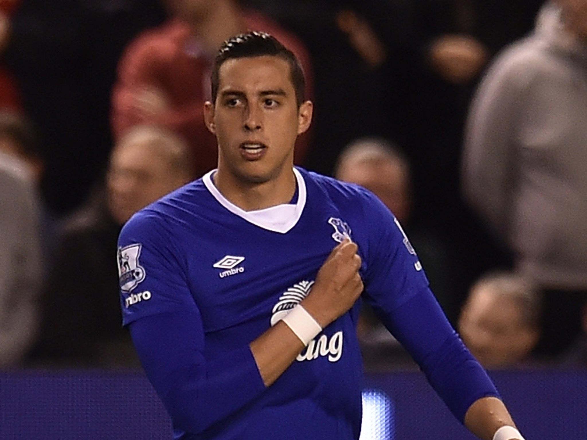 Funes Mori appeared to gesture to Everton's supporters as he left the field