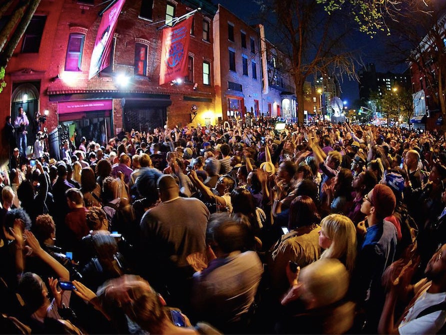 More than a thousand people packed the block outside Spike Lee's 40 Acres & A Mule headquarters taylorscottmason/Instagram