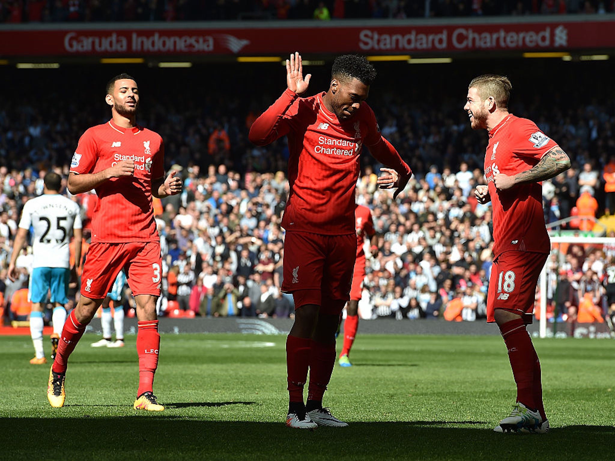 Daniel Sturridge celebrates scoring for Liverpool against Newcastle