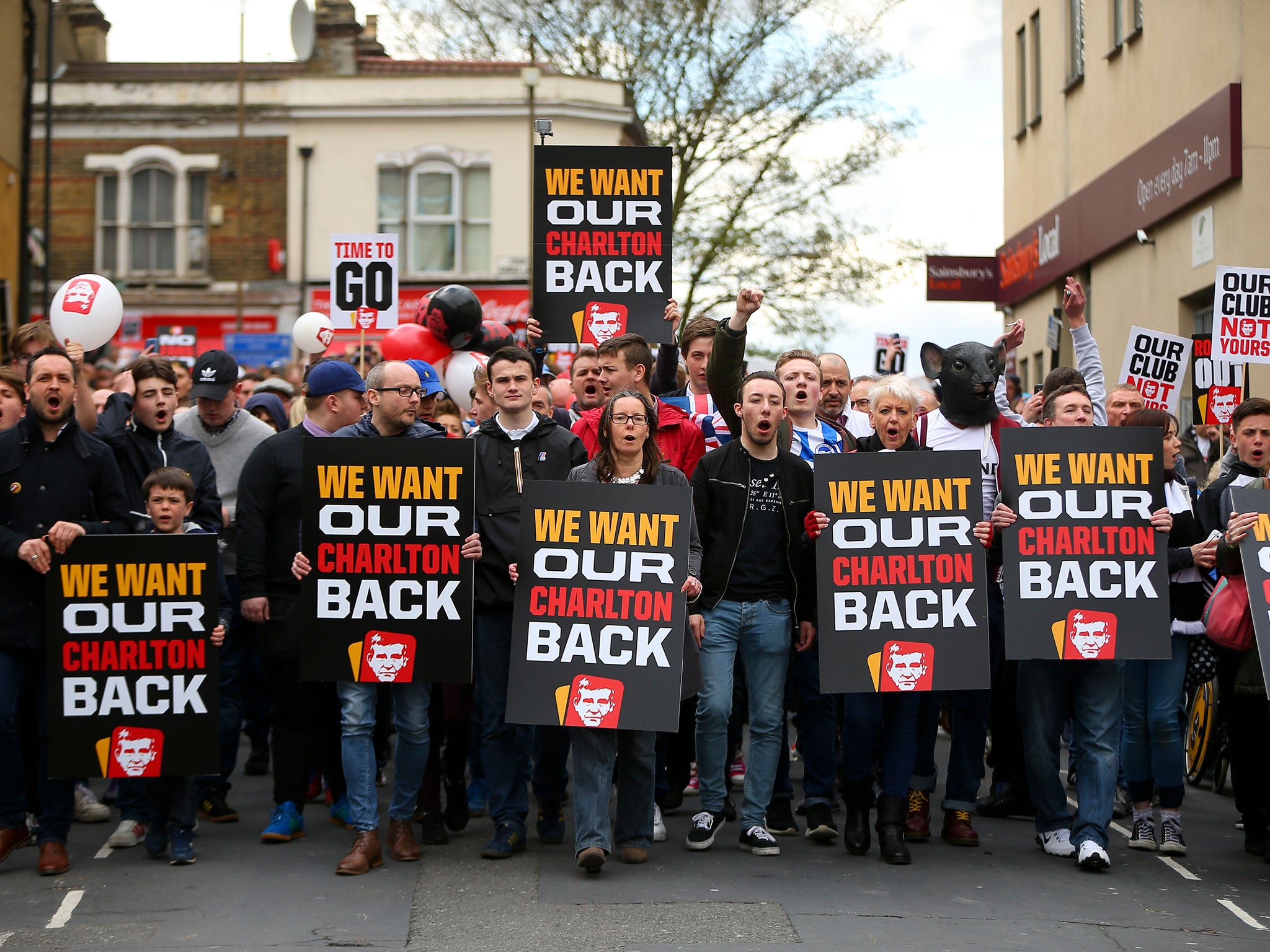 Charlton fans protest prior to their match with Brighton