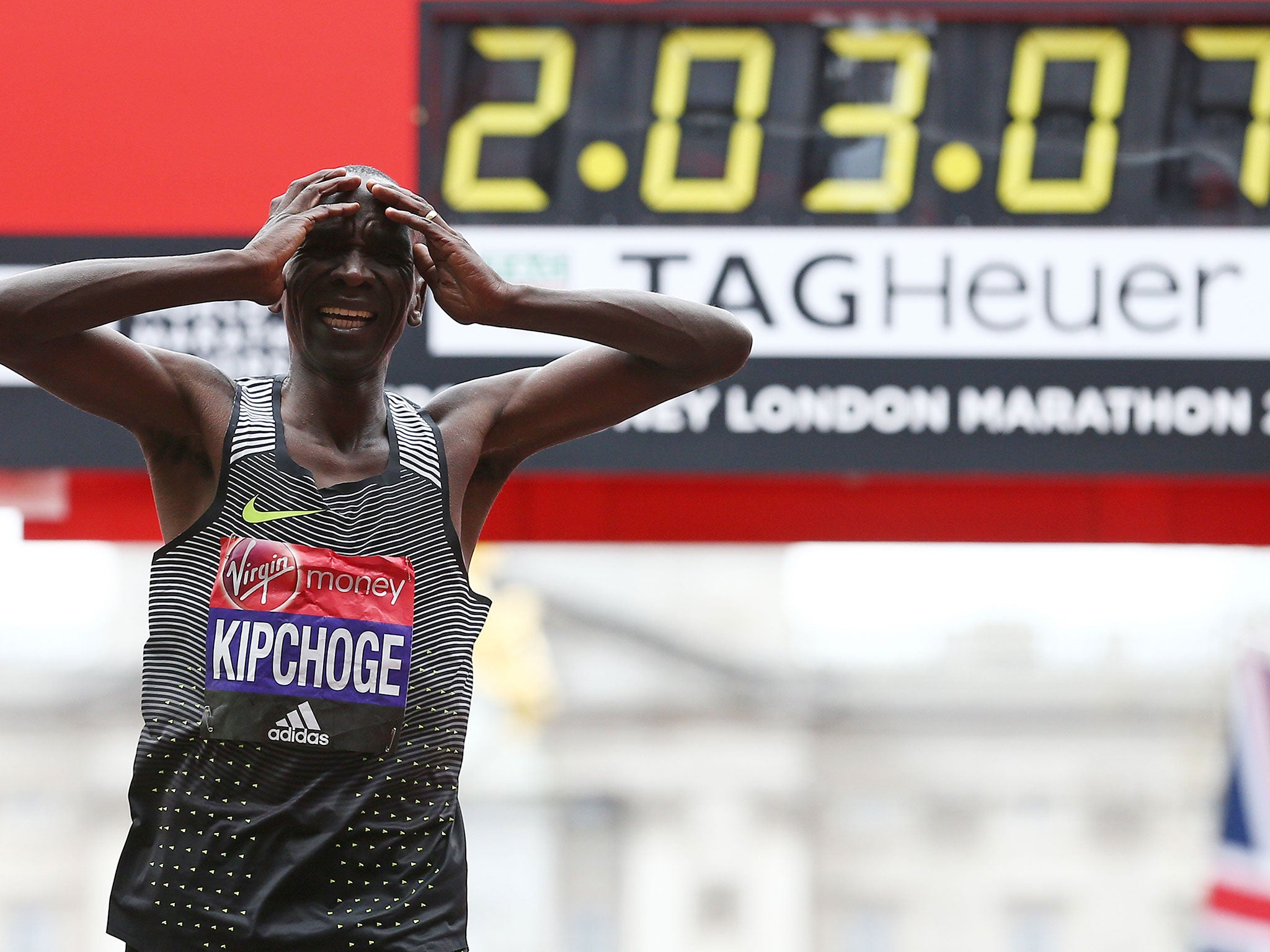 Eliud Kipchoge after crossing the line