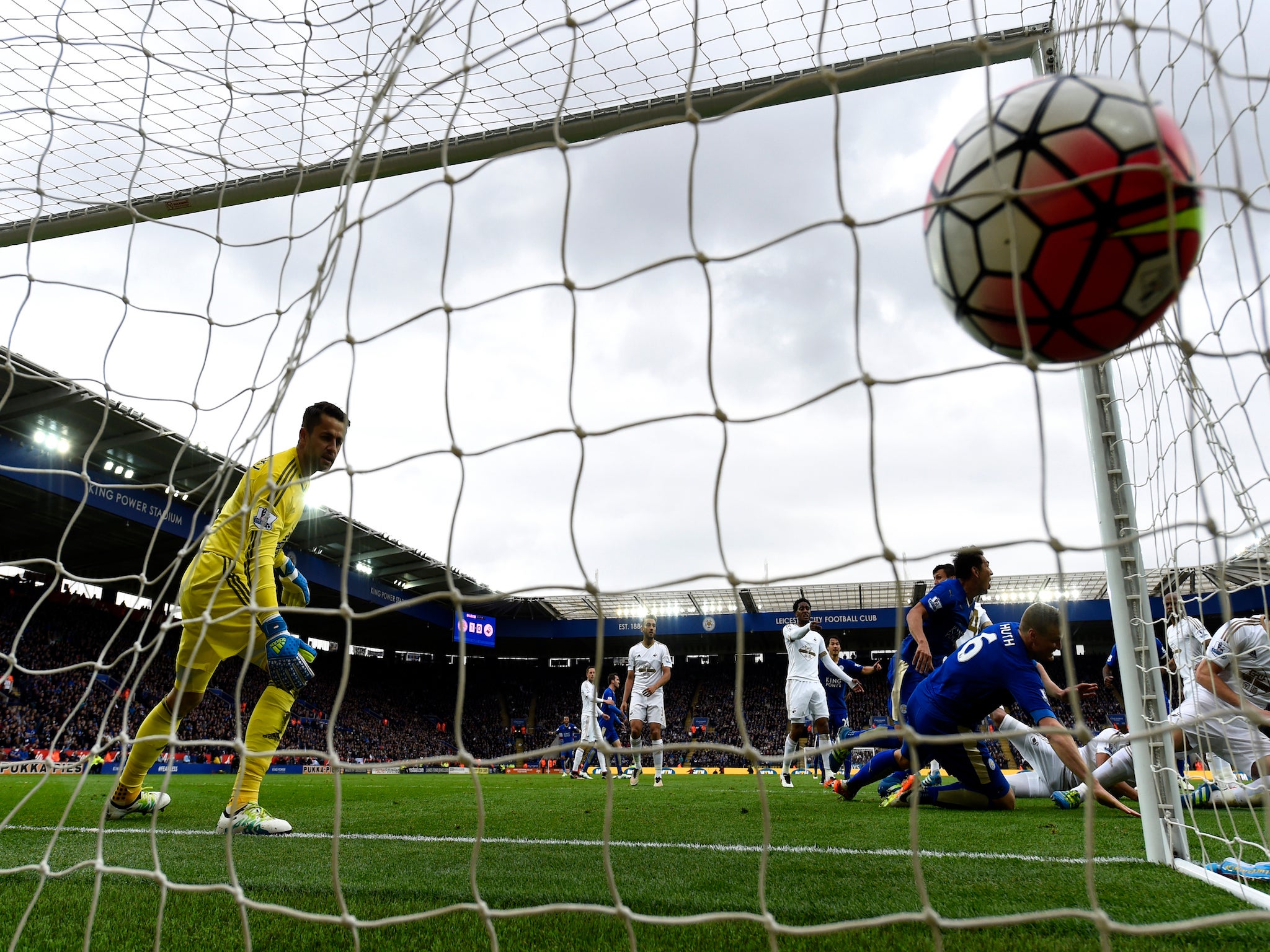 Leonardo Ulloa scores the first of his two goals