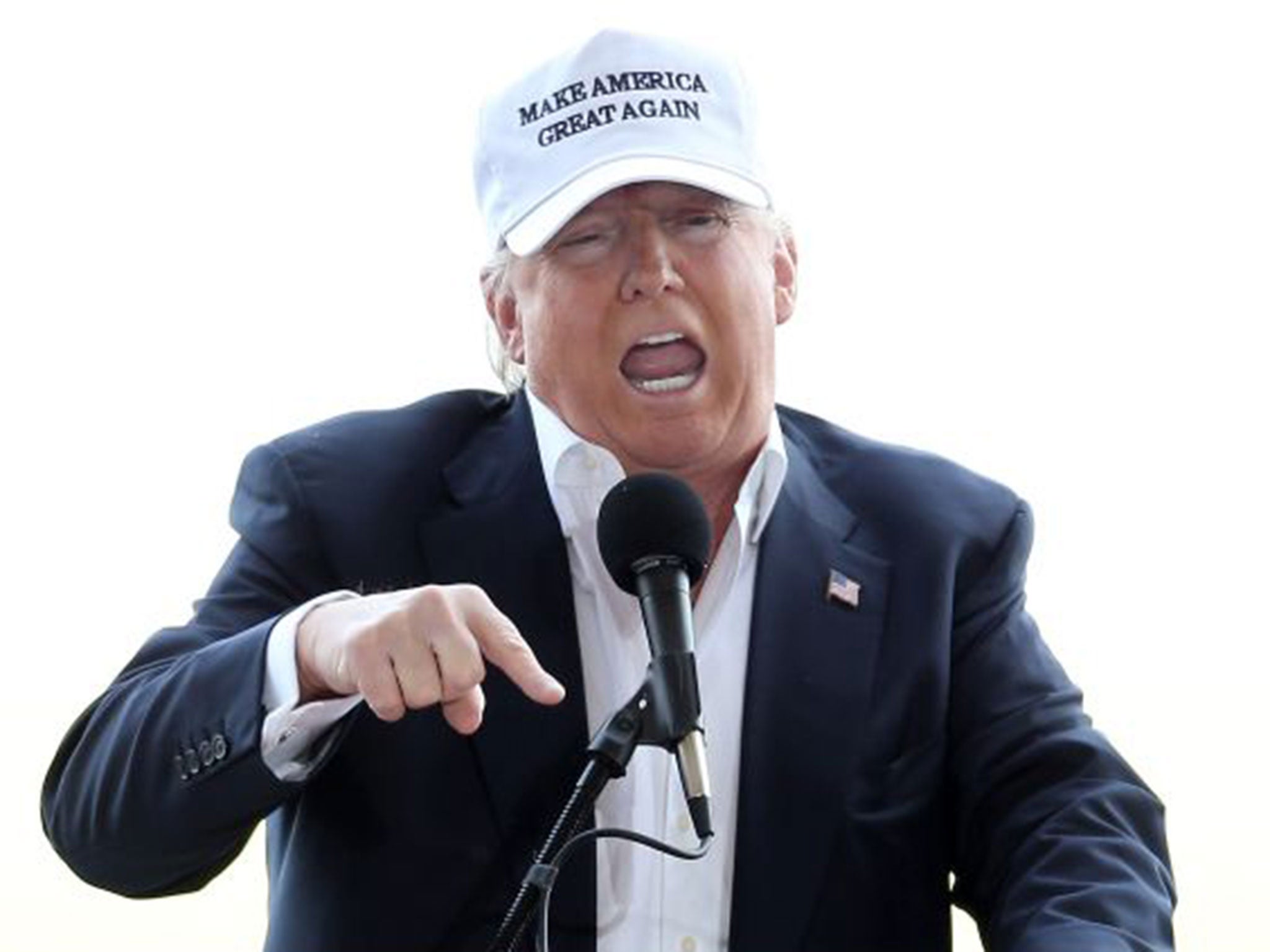 &#13;
Donald Trump wearing his slogan on his head &#13;