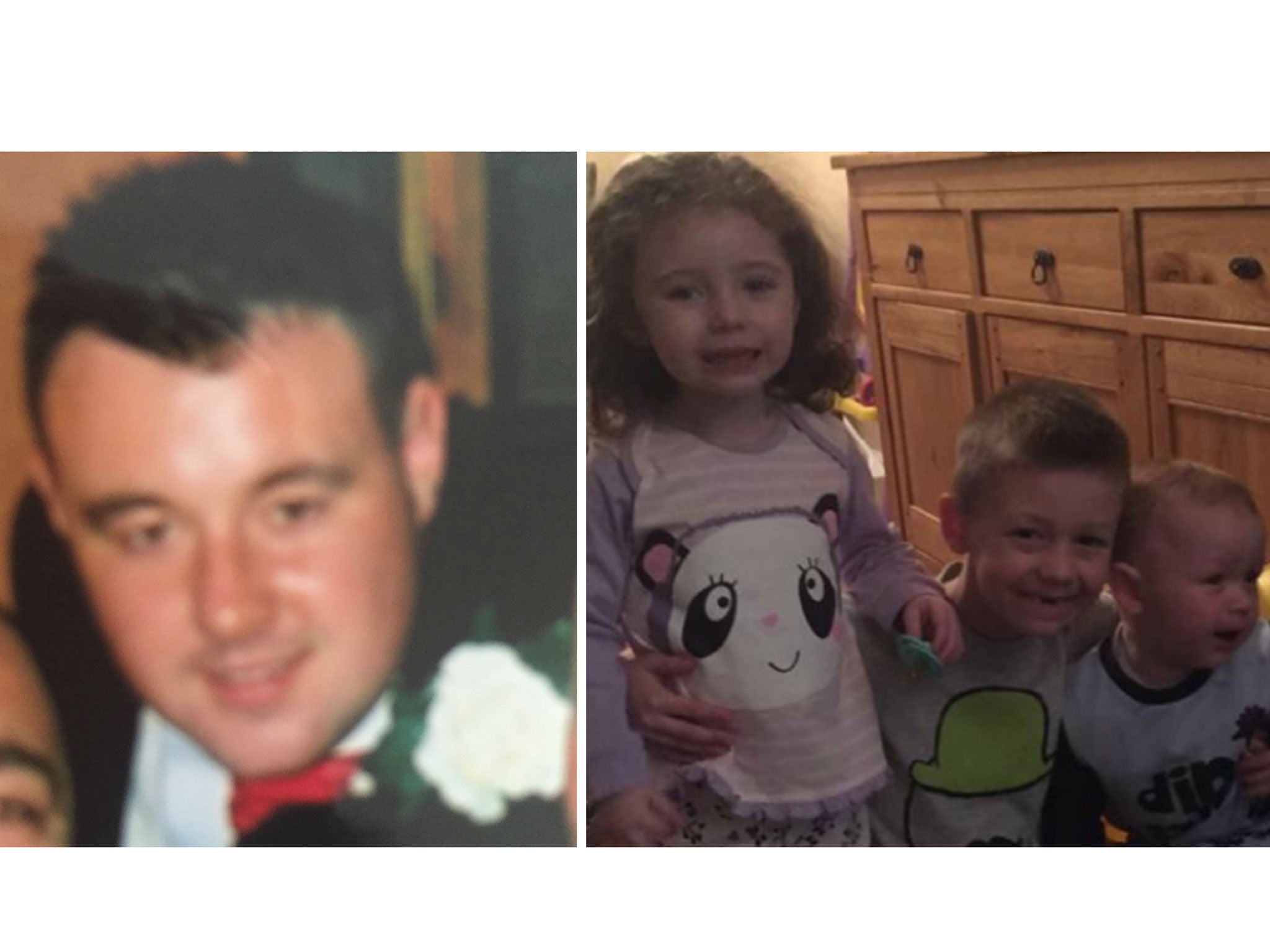 The first image shows John Crompton, 35, who died after a car accident in France. The second image shows Evie-Lily Crompton, 4, (left) and nine-year-old Morgan Lund (centre) who also died in the crash. Kyle Lund, 2, (right) survived.