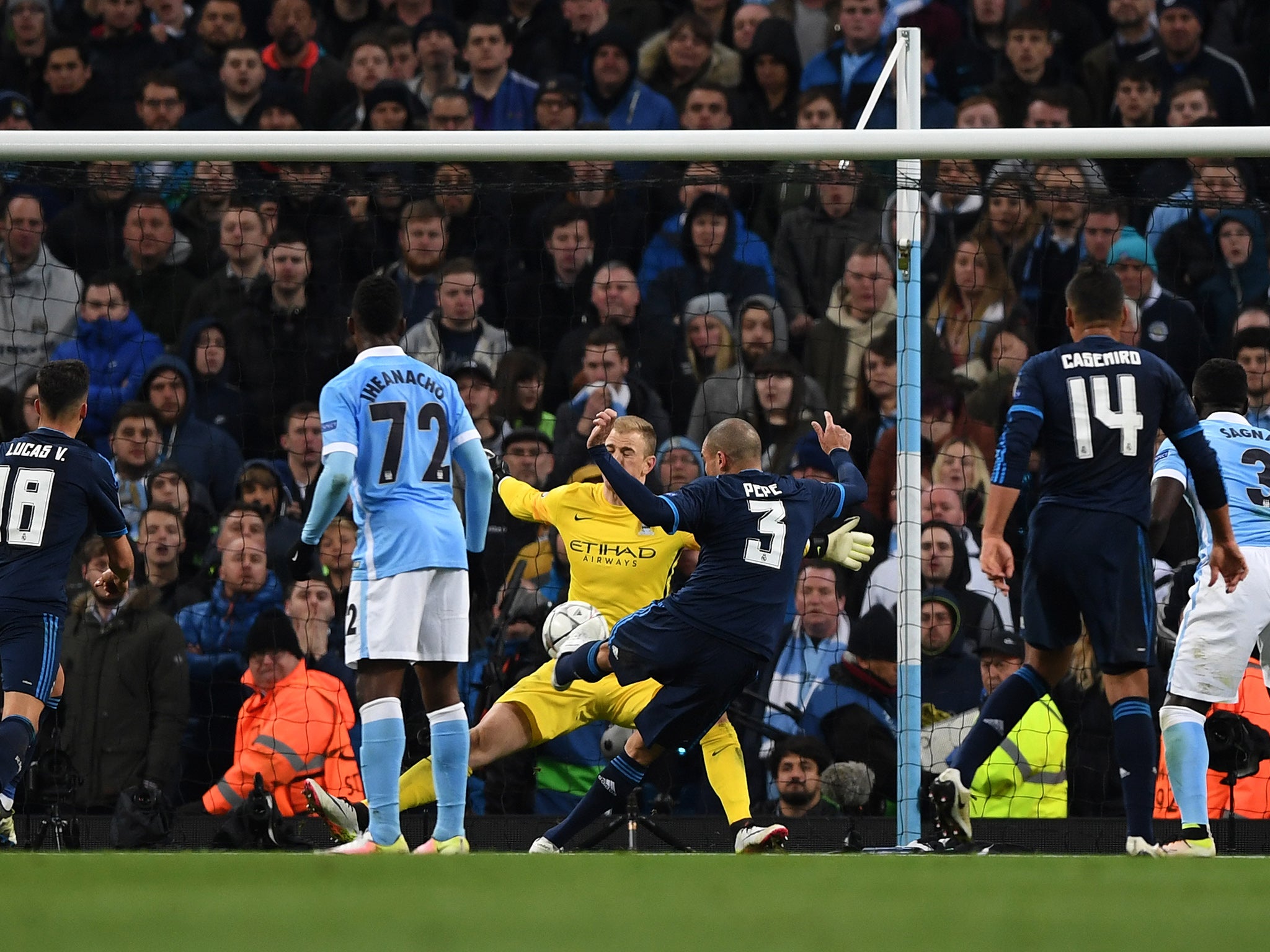 Joe Hart saves from Pepe