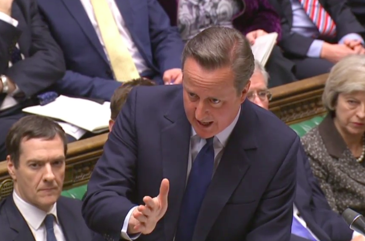 David Cameron at the dispatch box during PMQs