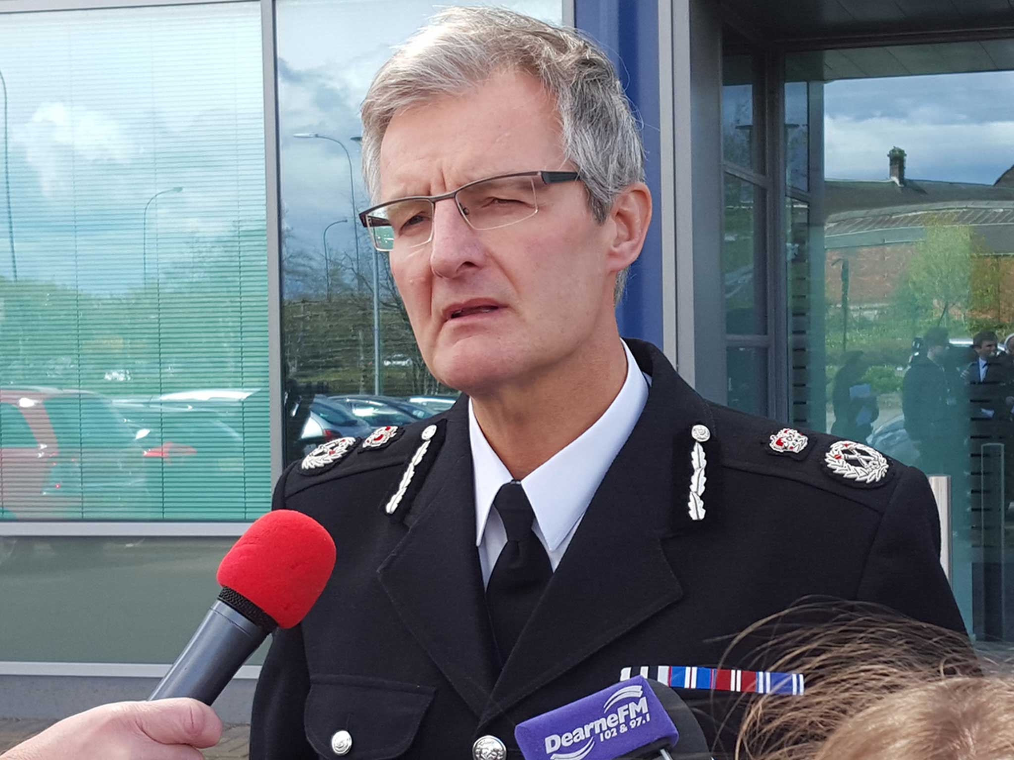 Chief Constable of South Yorkshire Police David Crompton speaks to media outside the SYP HQ in Sheffield where he said his force "unequivocally" accepts the verdict of unlawful killing and the wider findings reached by the jury in the Hillsborough inquests